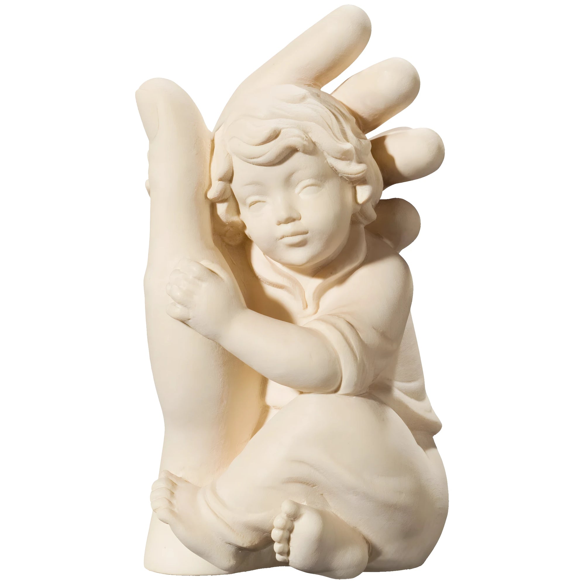 Ange Gardien avec Enfant Bercé dans la Main – Sculpture sur Bois Val Gardena