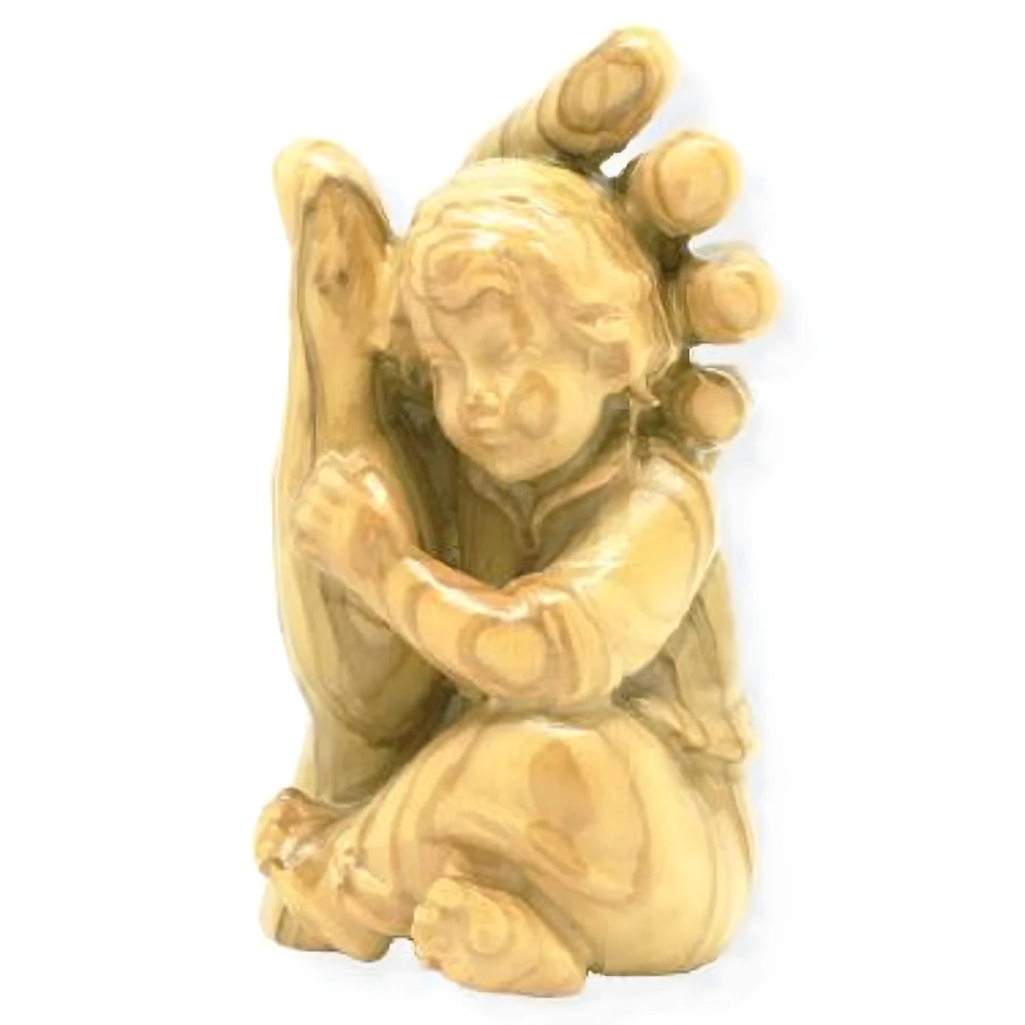 Guardian Angel with Child Cradled in Hand – Val Gardena Wood Sculpture