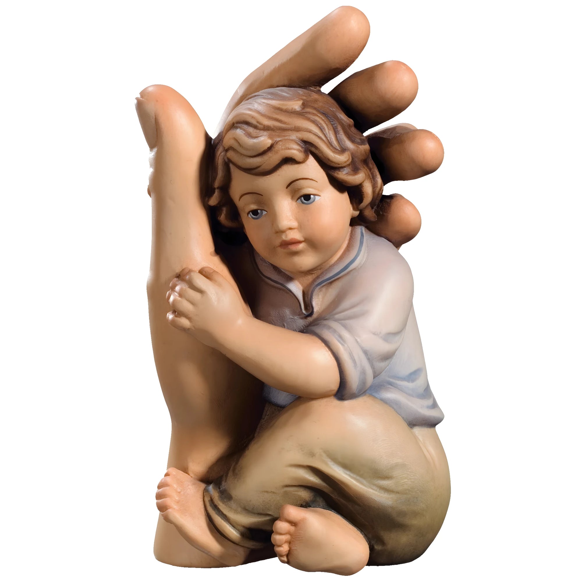 Ange Gardien avec Enfant Bercé dans la Main – Sculpture sur Bois Val Gardena