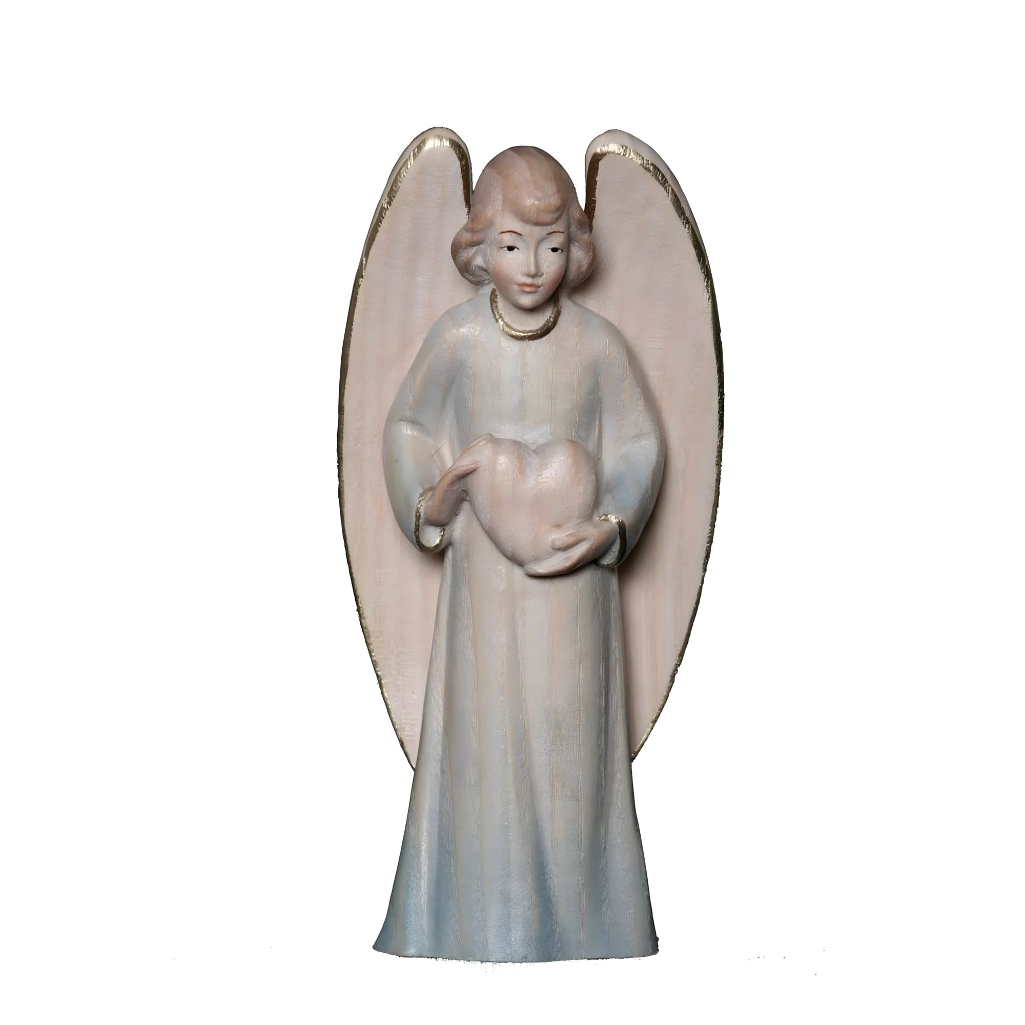 Angelo Custode con Cuore in Legno d'Acero, Artigianato Val Gardena