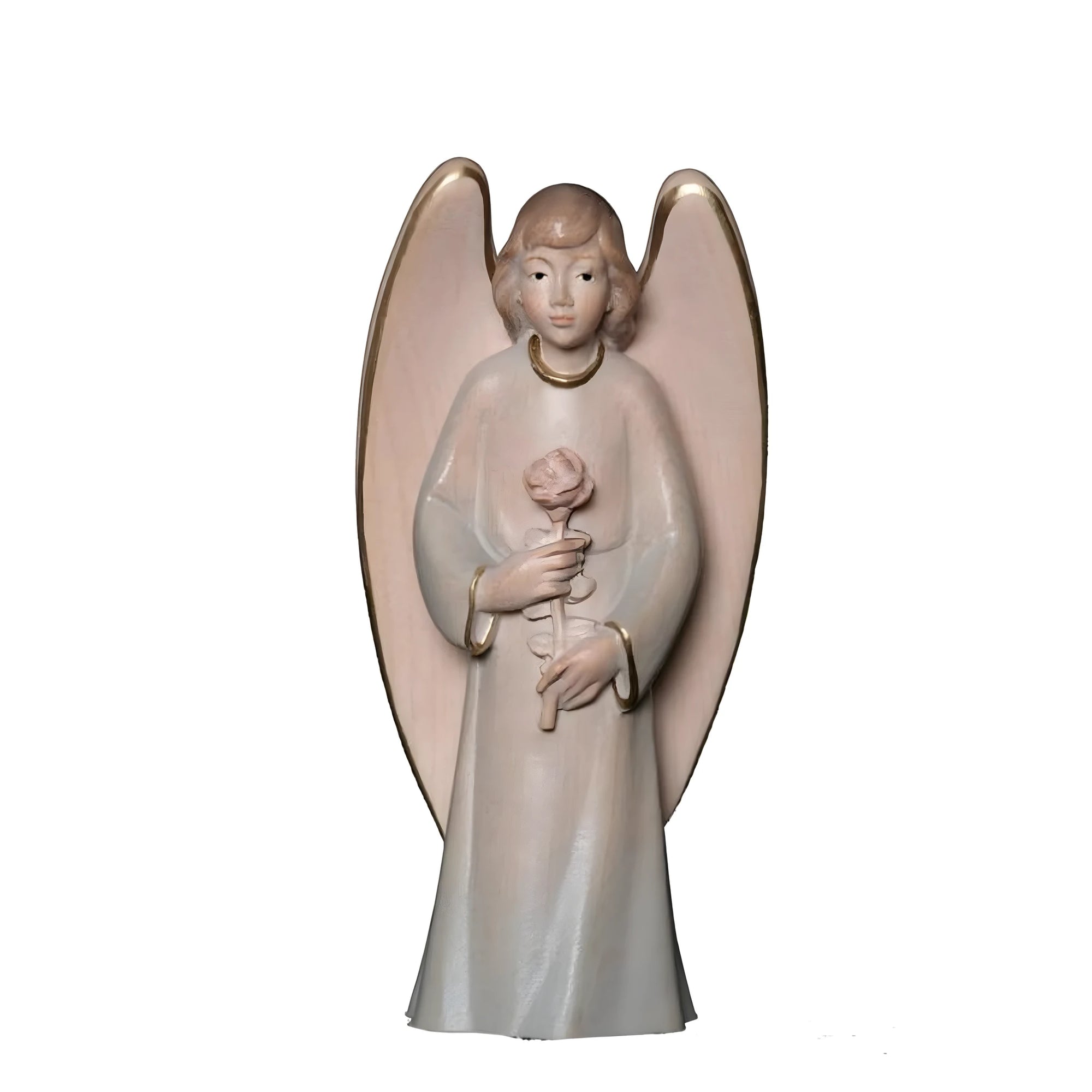 Guardian Angel with Rose, Maple Wood Sculpture from Val Gardena