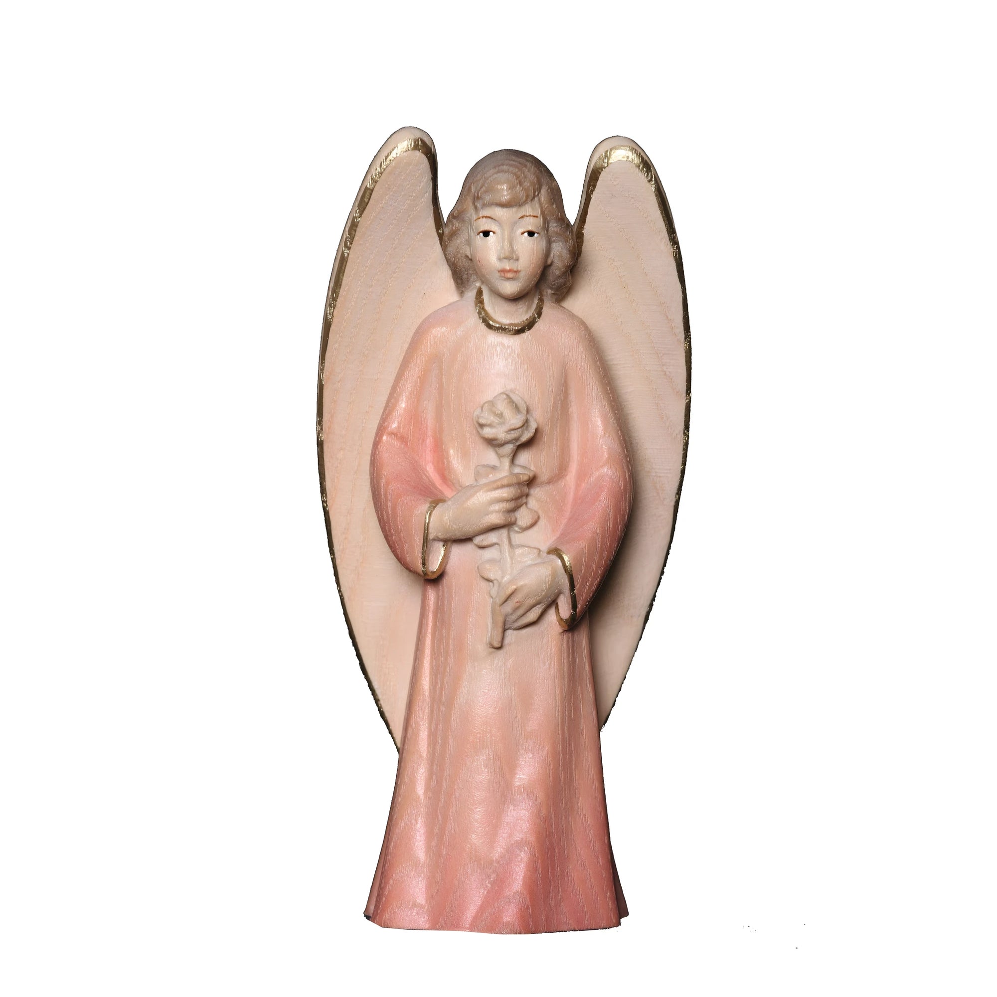 Guardian Angel with Rose, Maple Wood Sculpture from Val Gardena