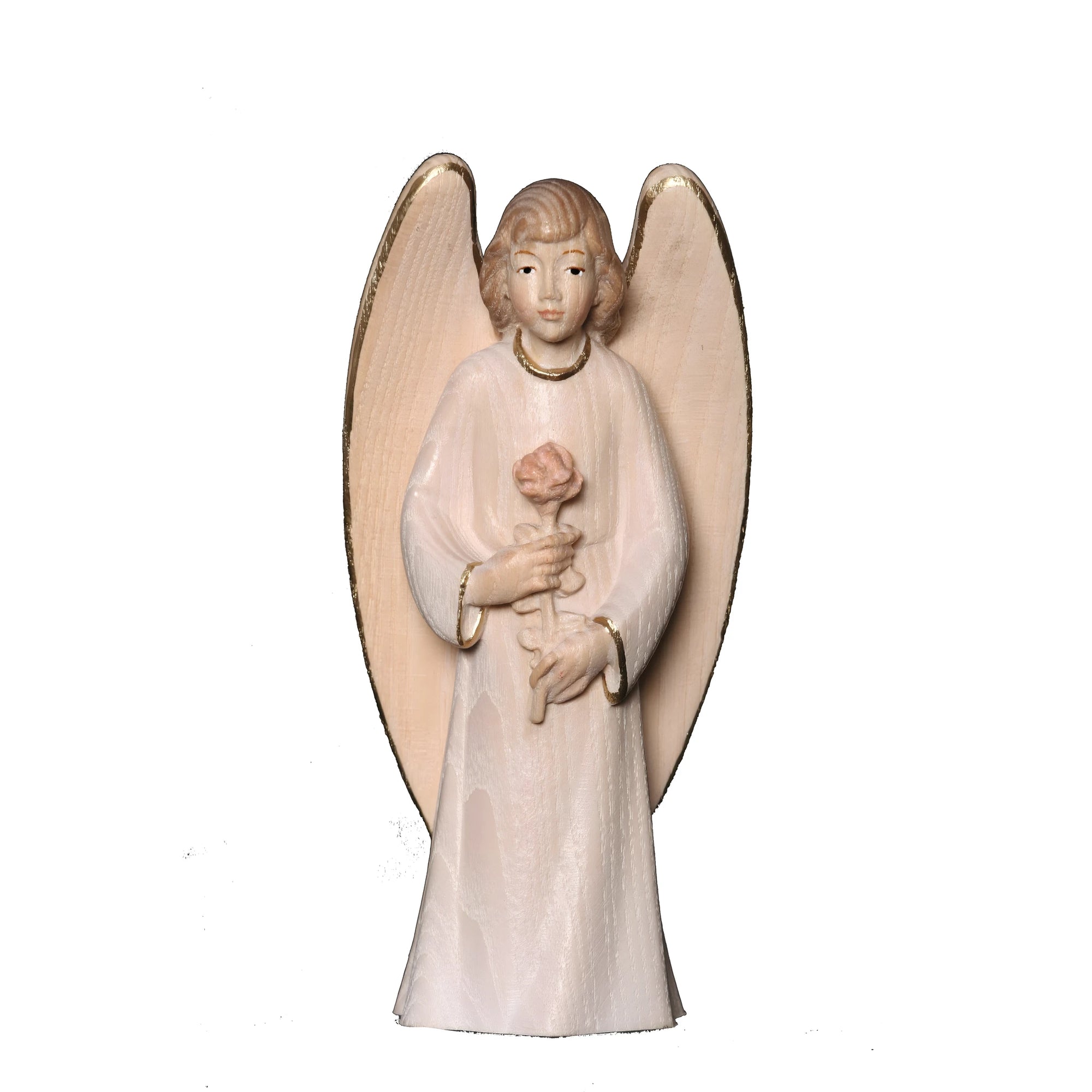 Guardian Angel with Rose, Maple Wood Sculpture from Val Gardena