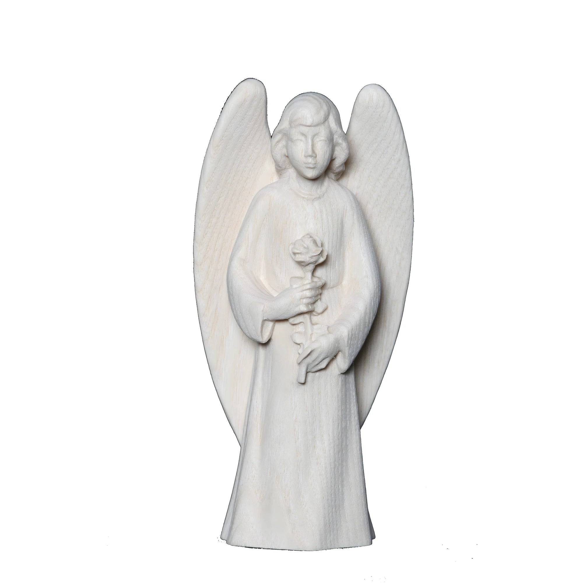 Guardian Angel with Rose, Maple Wood Sculpture from Val Gardena