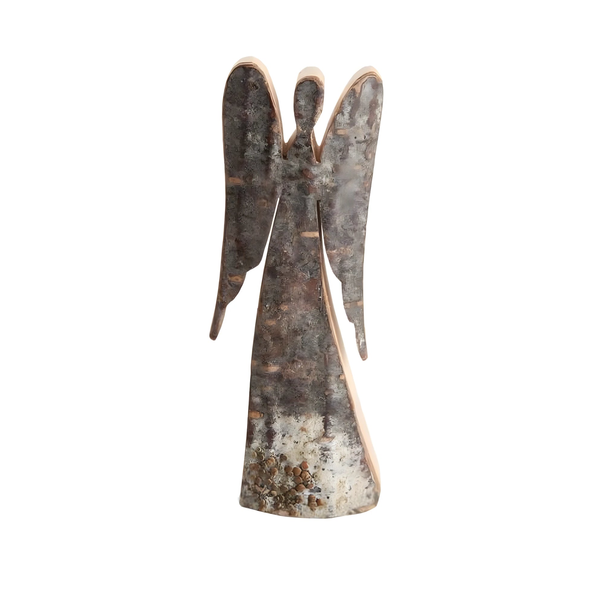Angelo Custode di Legno in Corteccia Naturale - Scultura 12 cm
