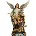 Guardian Angel and Children on the Bridge, Hand-Painted Sculpture Val Gardena