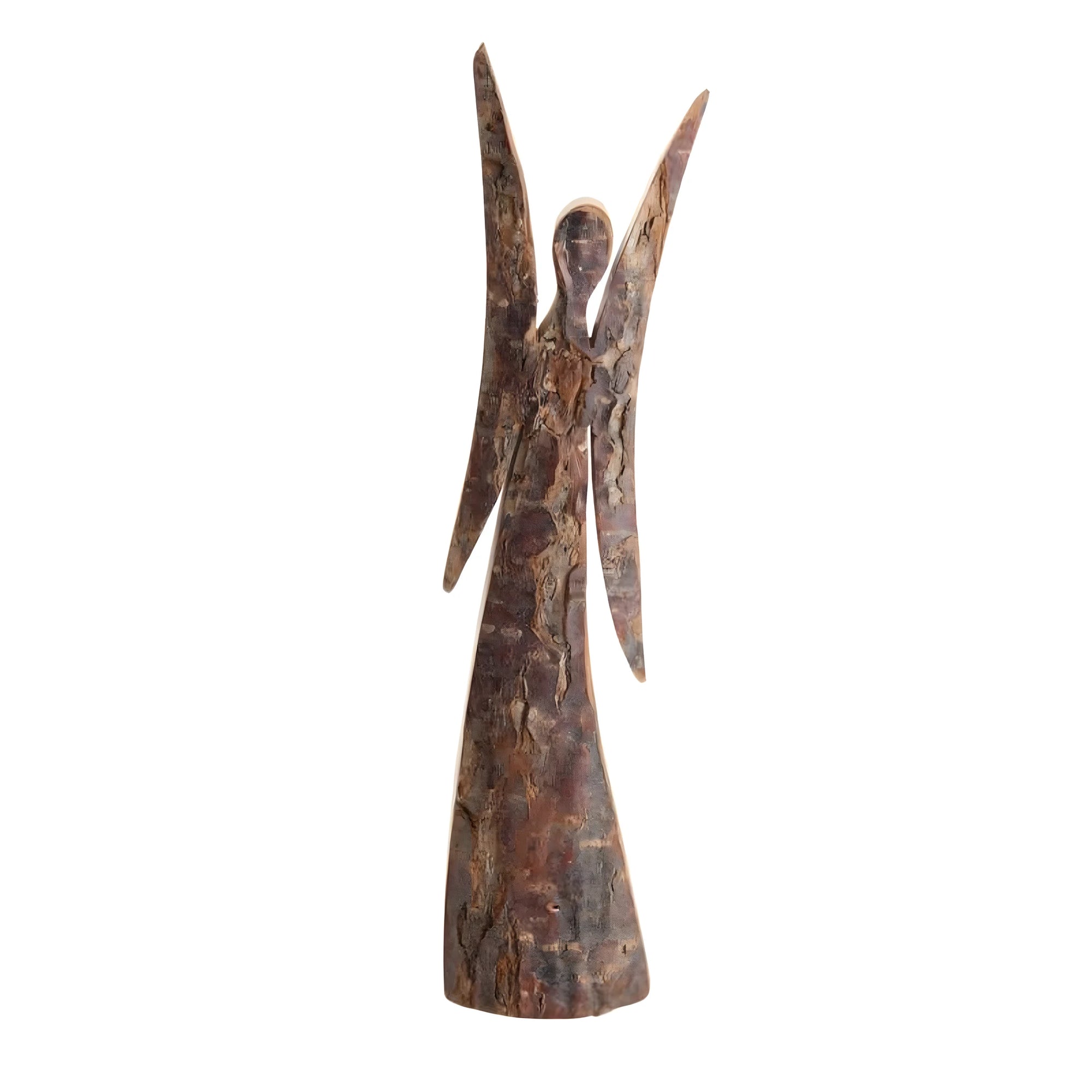 Ange Gardien en Bois Sculpture Rustique Effet Écorce Val Gardena 12 cm