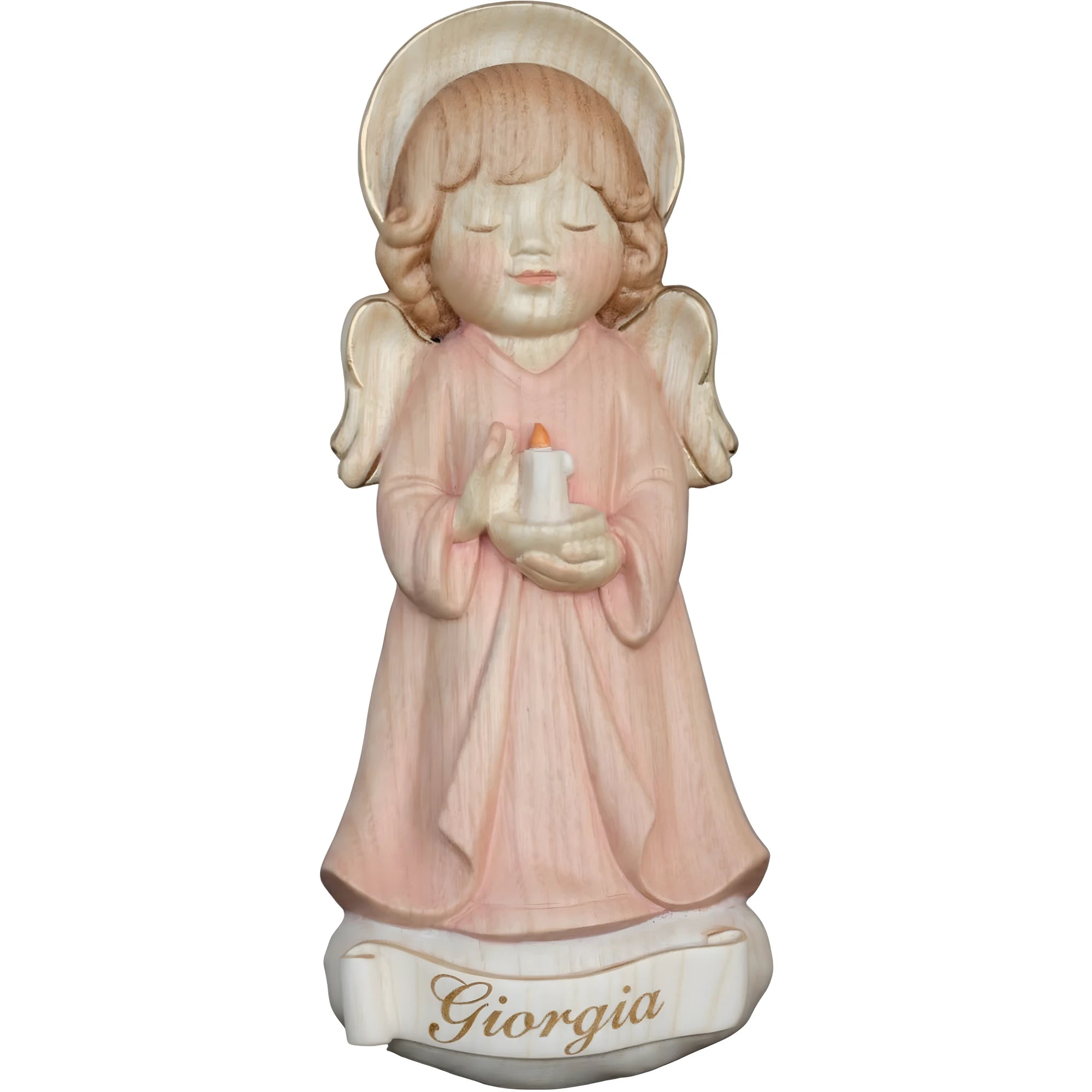 Guardian Angel in Maple Wood Personalized with Name | Val Gardena Sculpture