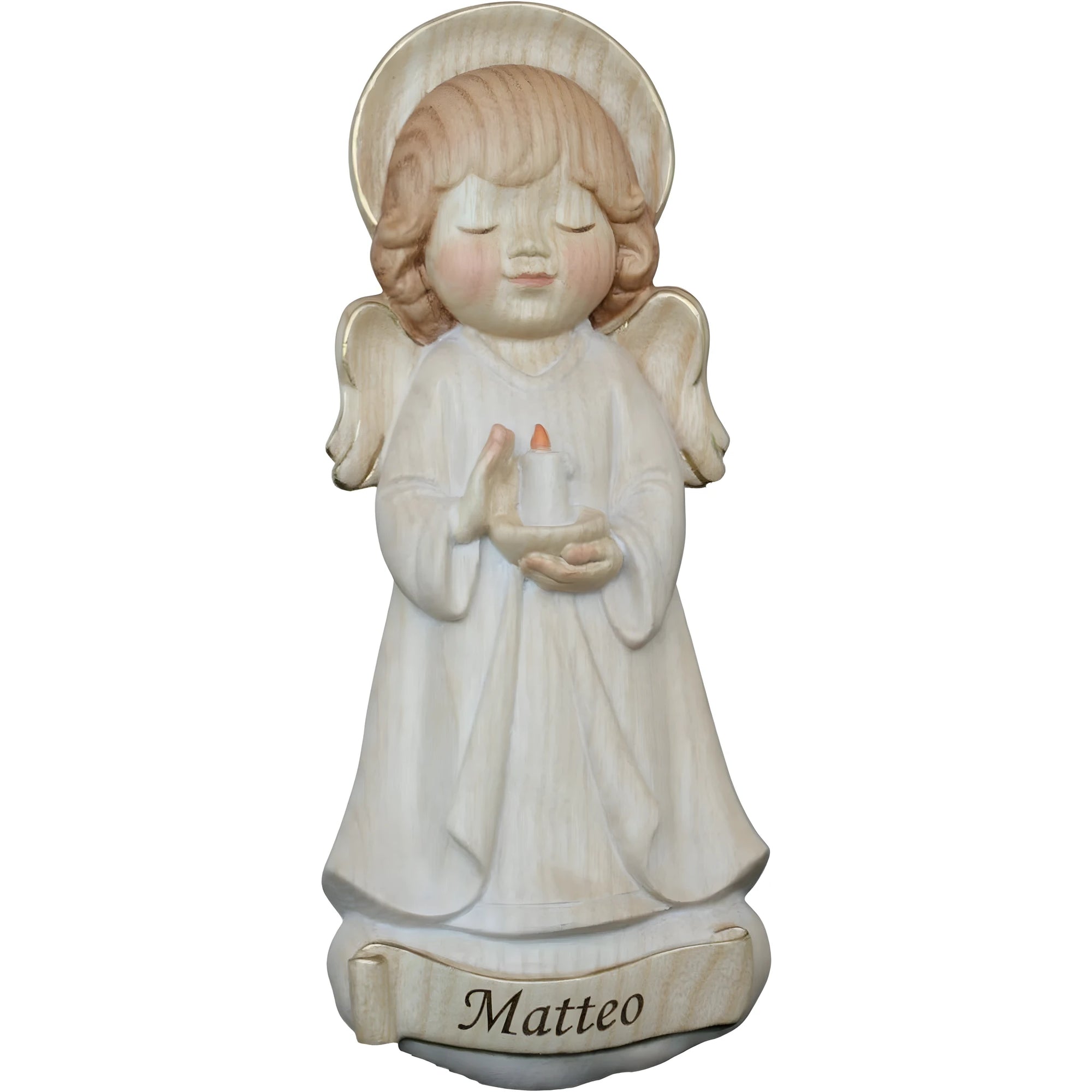 Guardian Angel in Maple Wood Personalized with Name | Val Gardena Sculpture