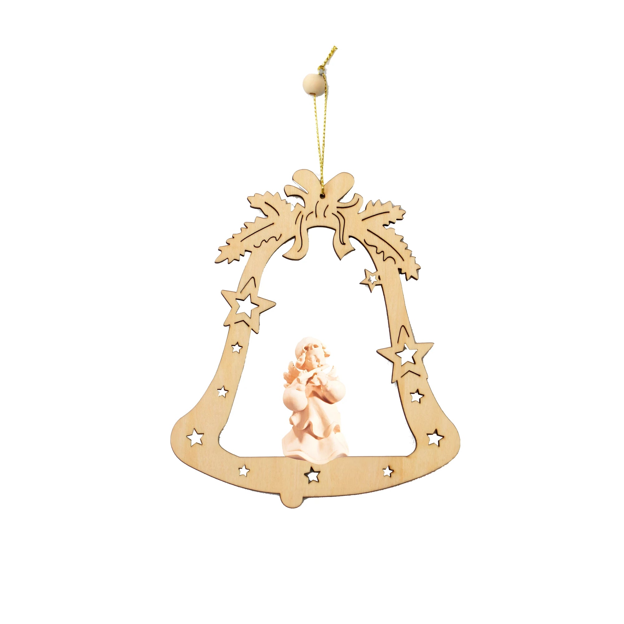 Ange musical dans une cloche étoilée | Sculpture en bois d'érable