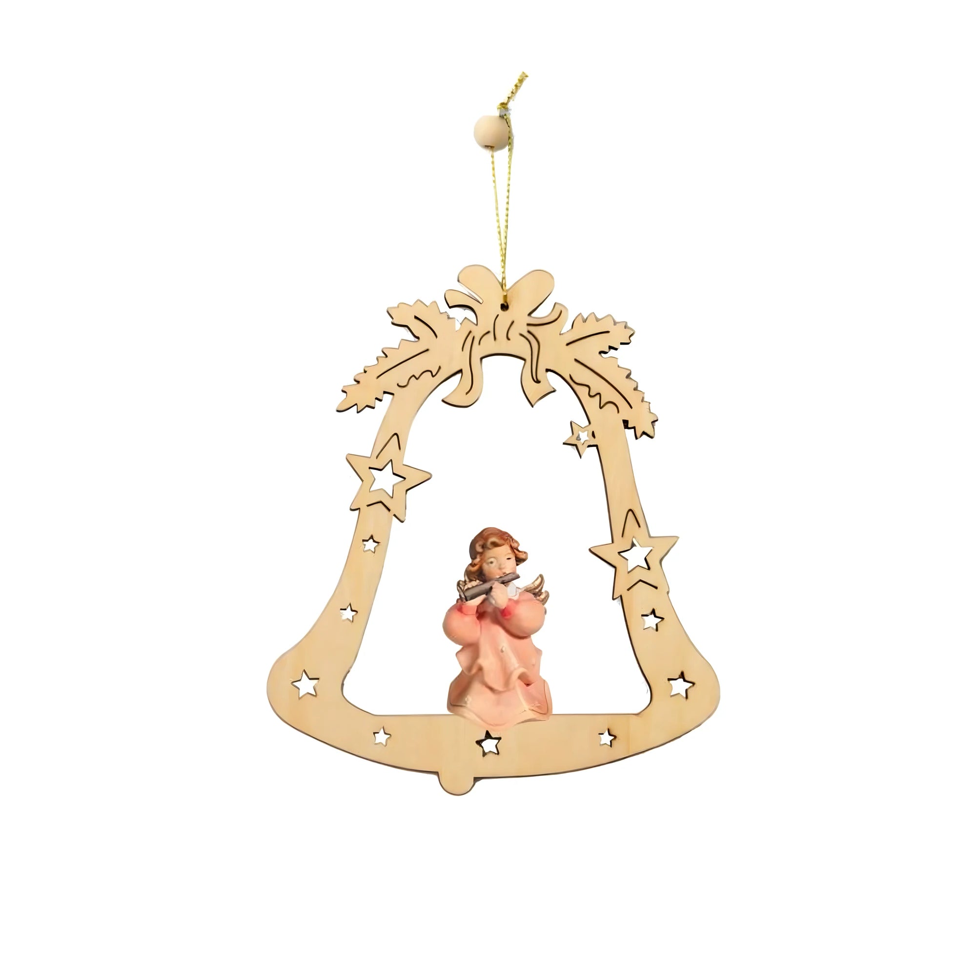 Ange musical dans une cloche étoilée | Sculpture en bois d'érable
