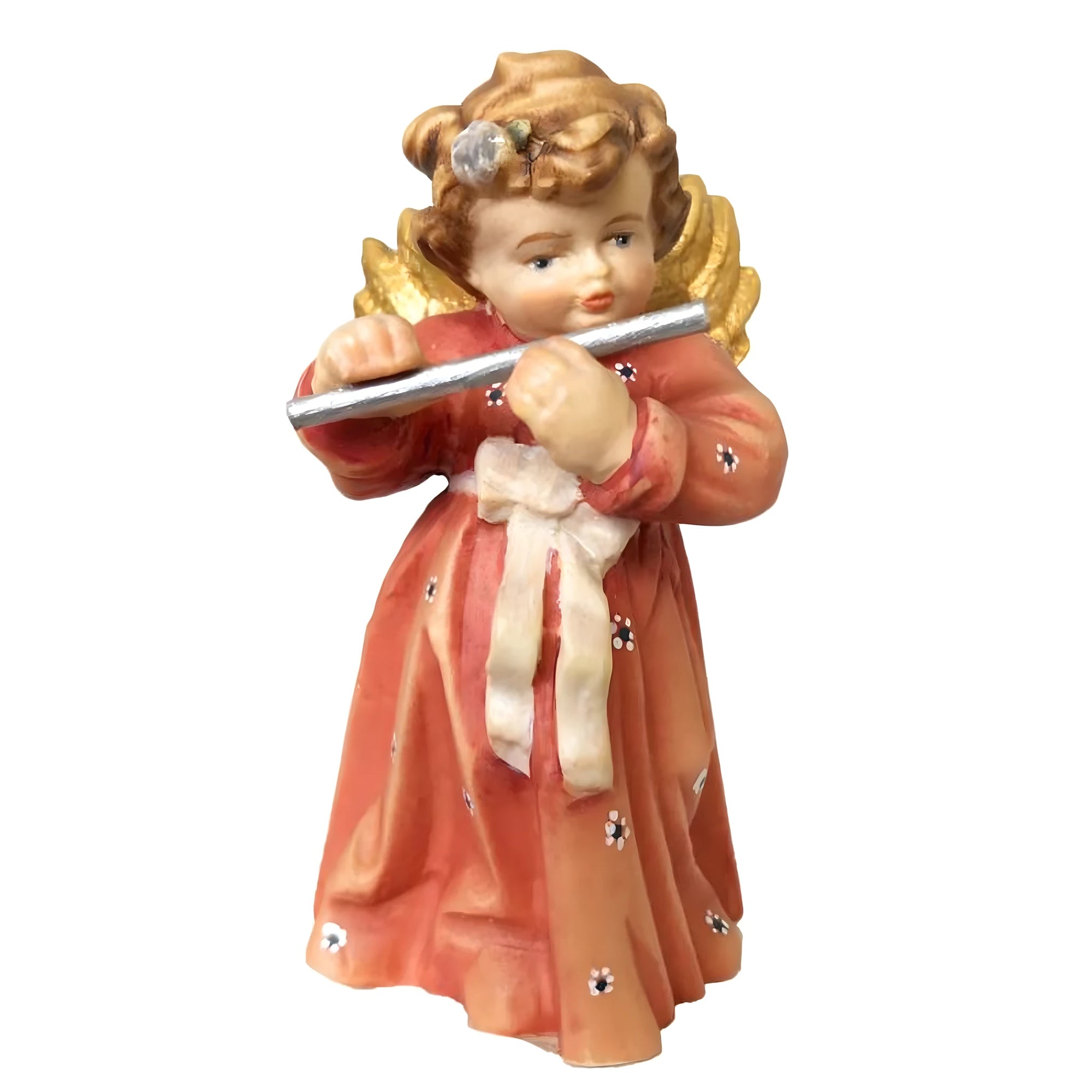 Musician Angel with Flute in Original Val Gardena Maple Wood