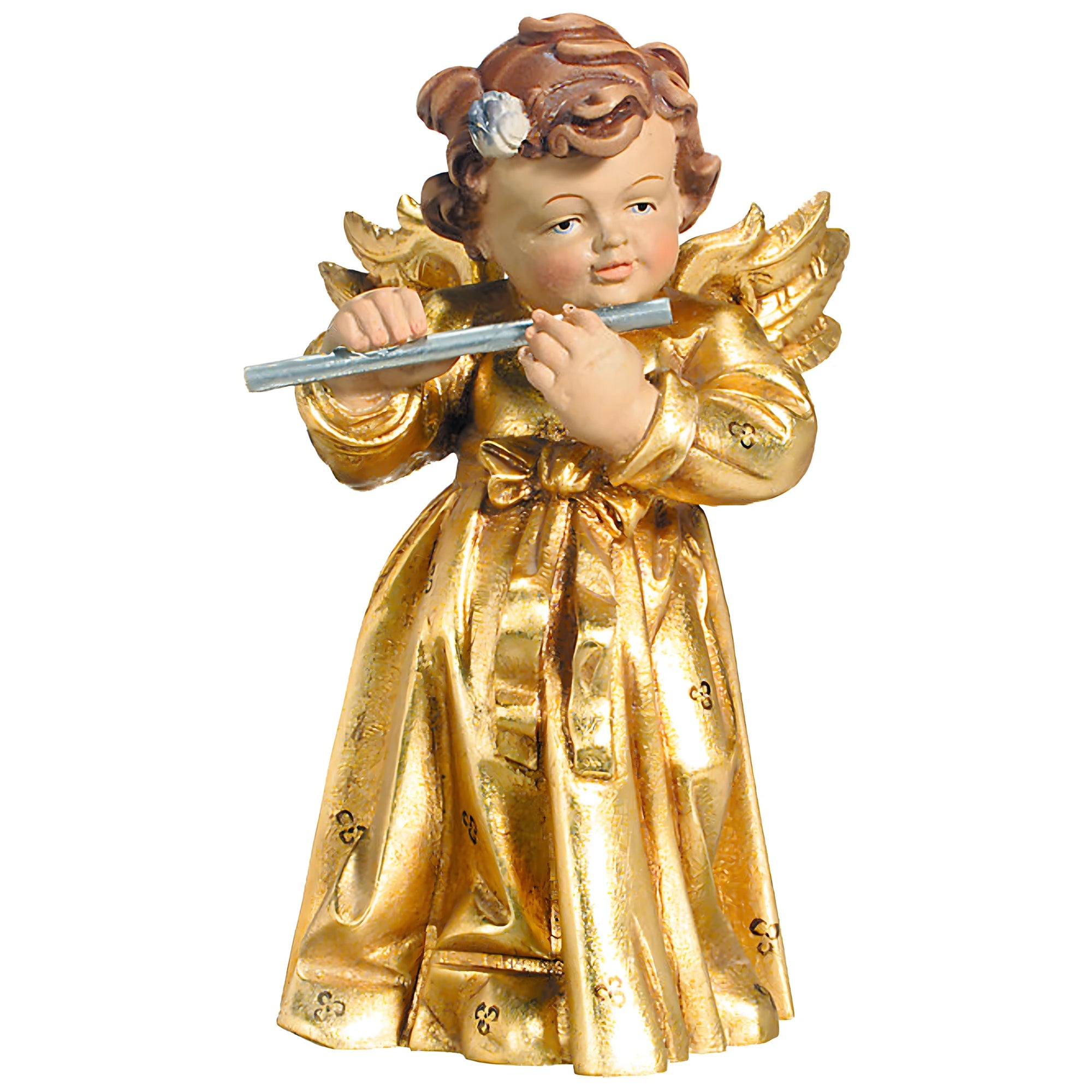 Musician Angel with Flute in Original Val Gardena Maple Wood