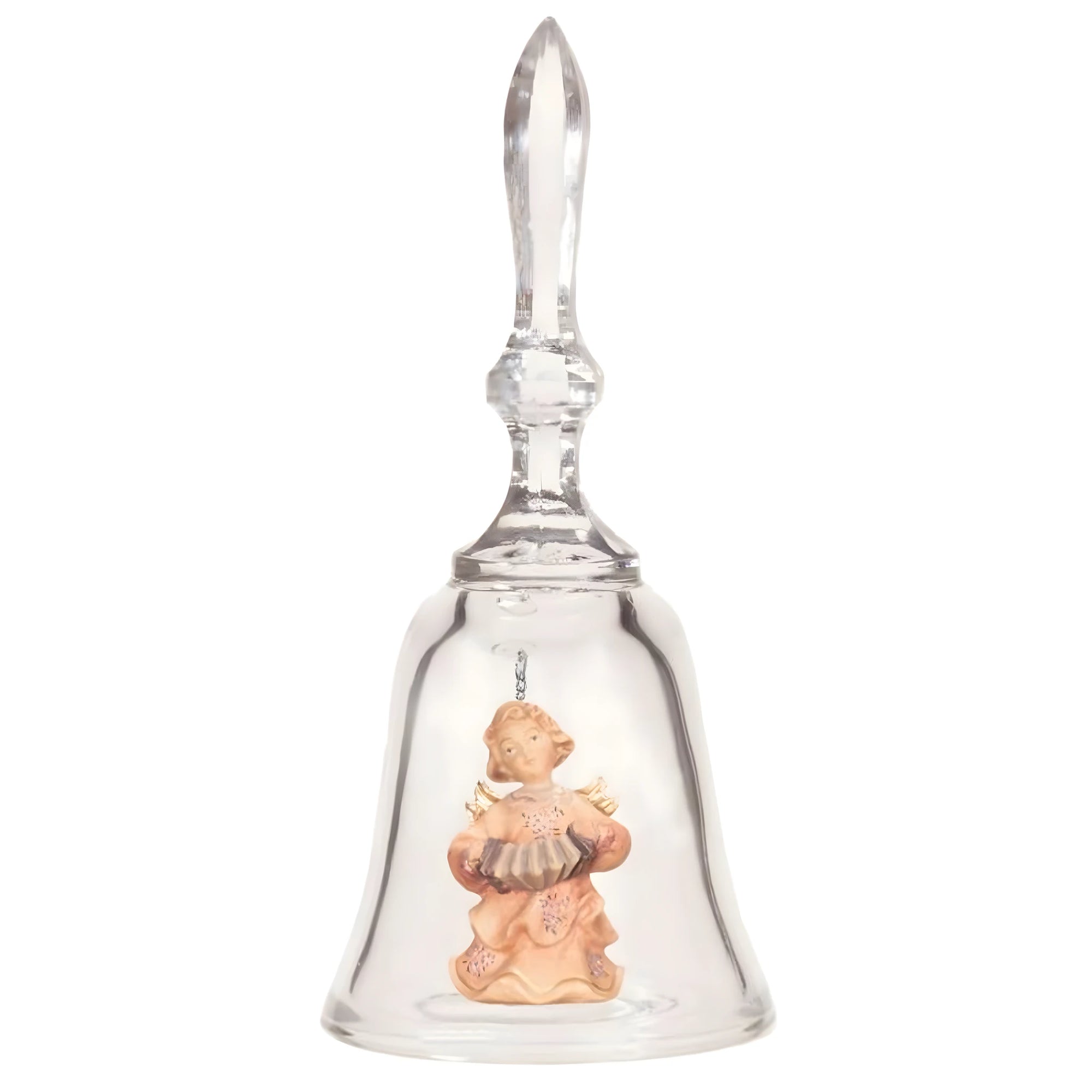 Musical Angel with Accordion in Glass Bell | Wooden Sculpture 20 cm