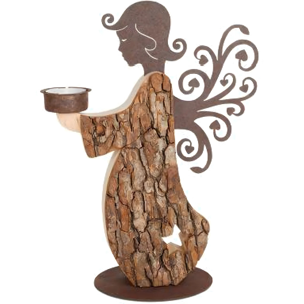 Ange Porte-Bougie Stylisé en Bois d'Érable et Métal Artisanal