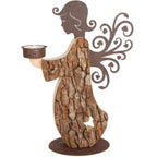 Ange Porte-Bougie Stylisé en Bois d'Érable et Métal Artisanal