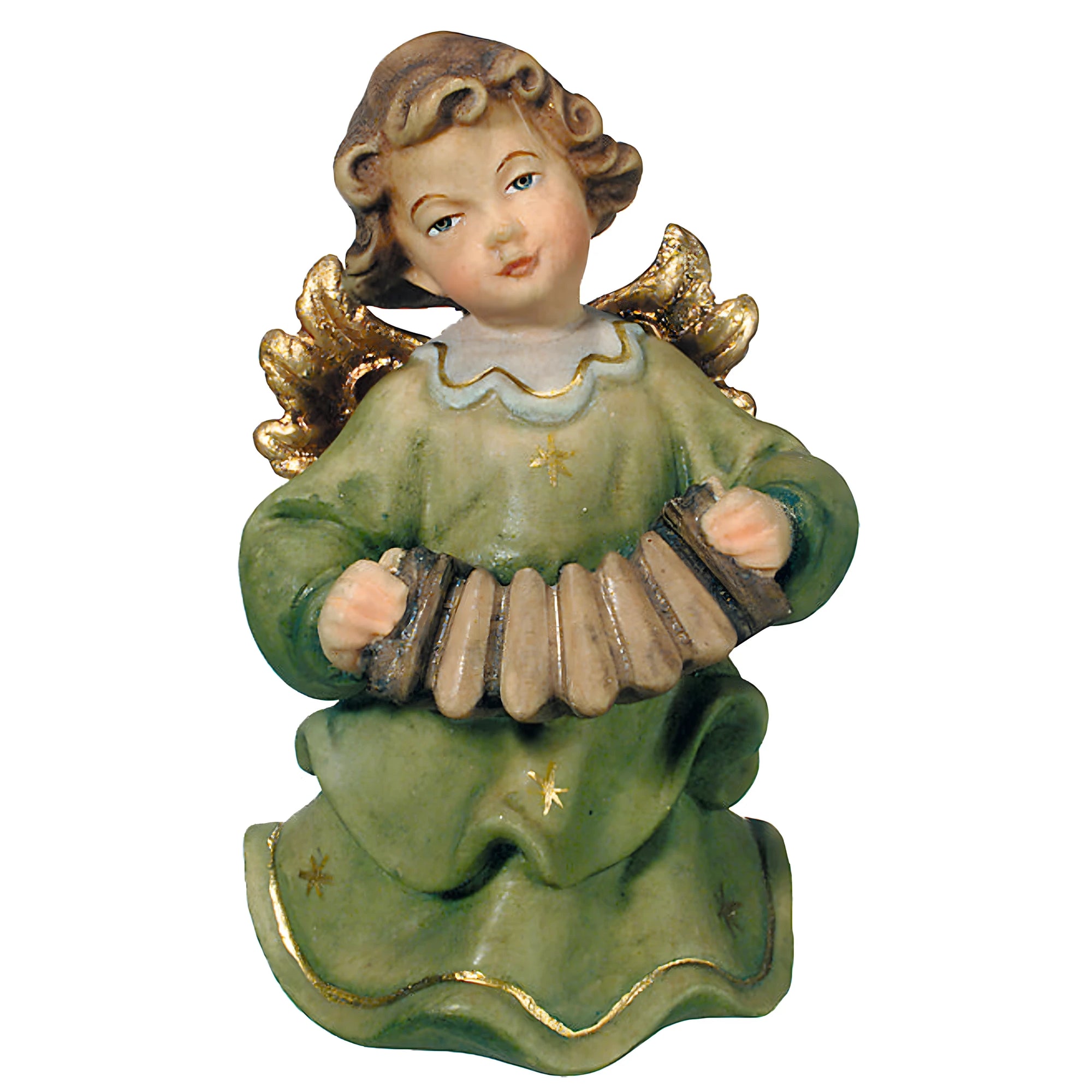 Aniołek Muzyk z Akordeonem Rzeźba Drewniana