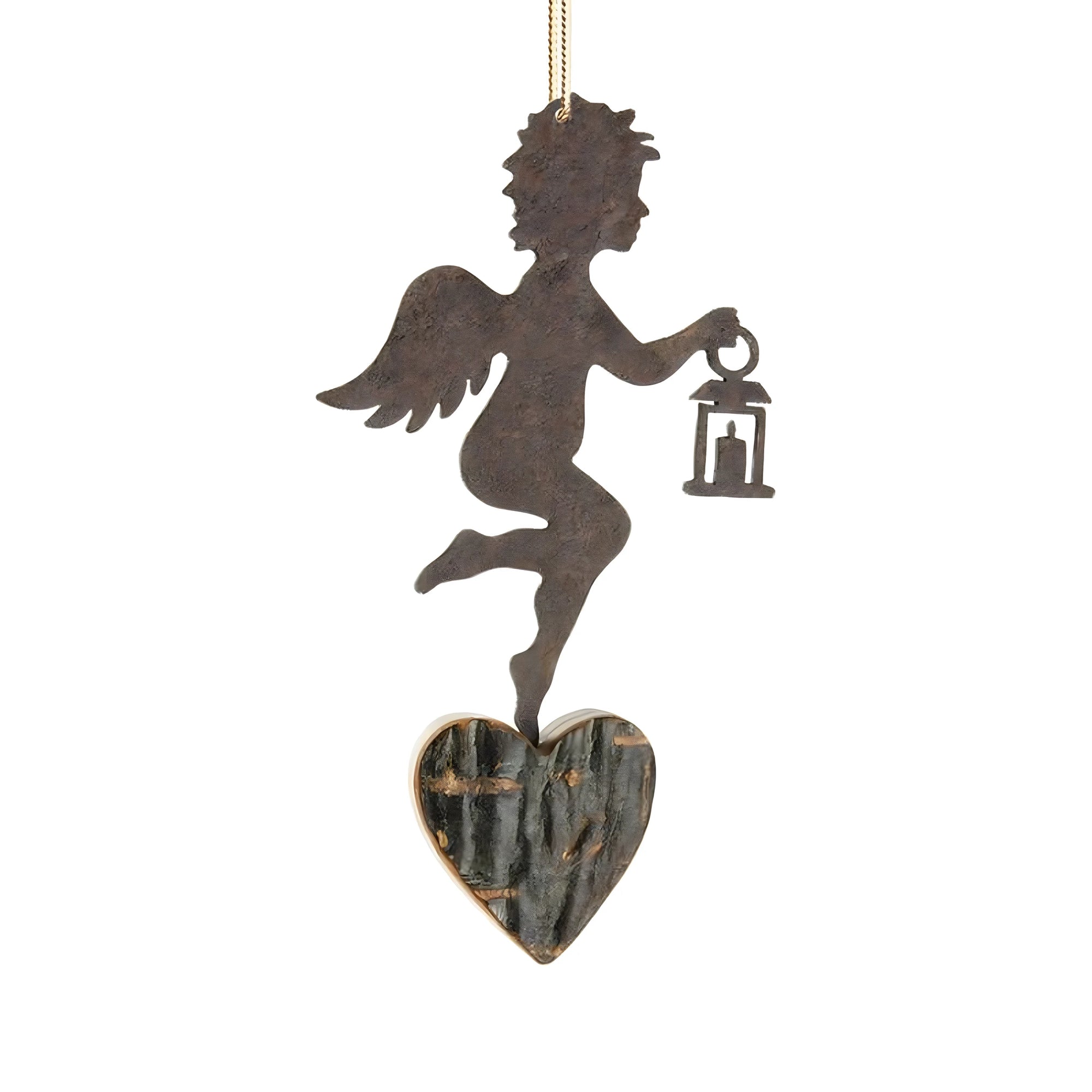 Anjo Querubim no Coração | Ornamento Rústico Artesanato Val Gardena