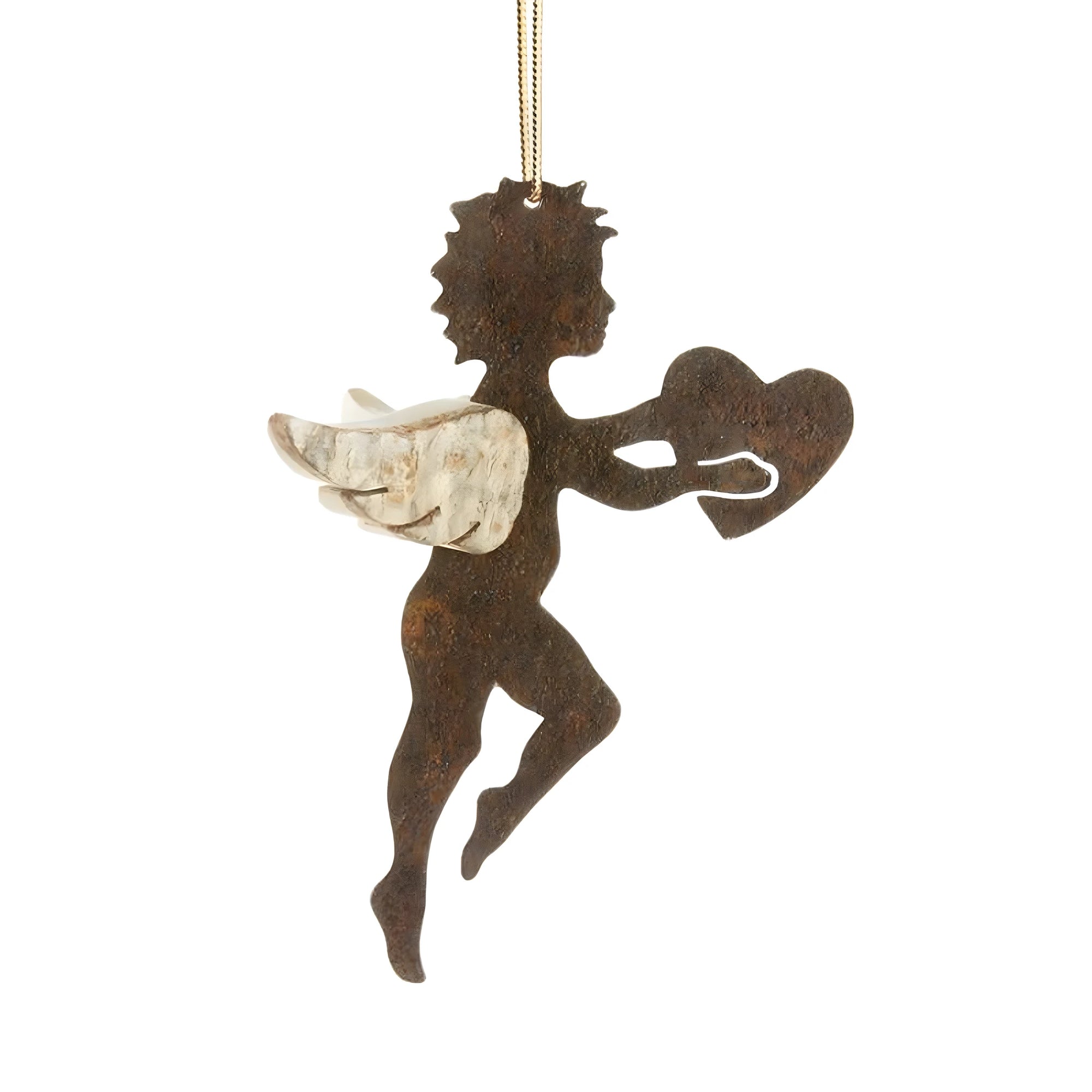 Anjo Rústico com Coração, Ornamento Artístico 7 cm Val Gardena
