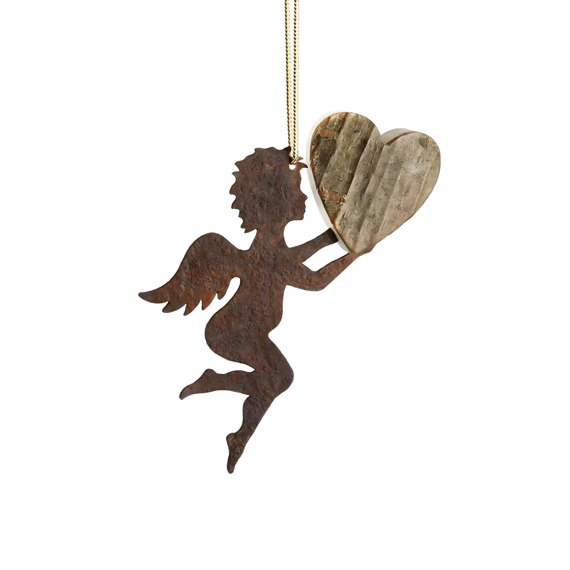 Anjo Suspenso 'Coração de Val Gardena' em Metal e Madeira Natural