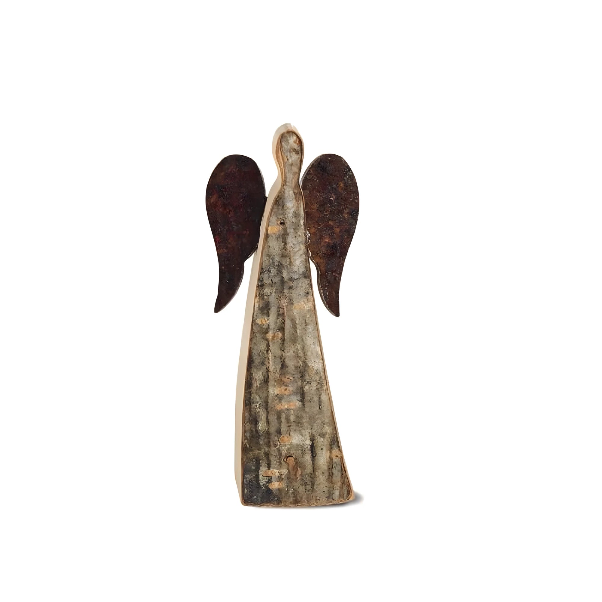 Ange Stylisé "Écorce" en Bois d'Érable avec Ailes Effet Rouille | Sculpture 6 cm