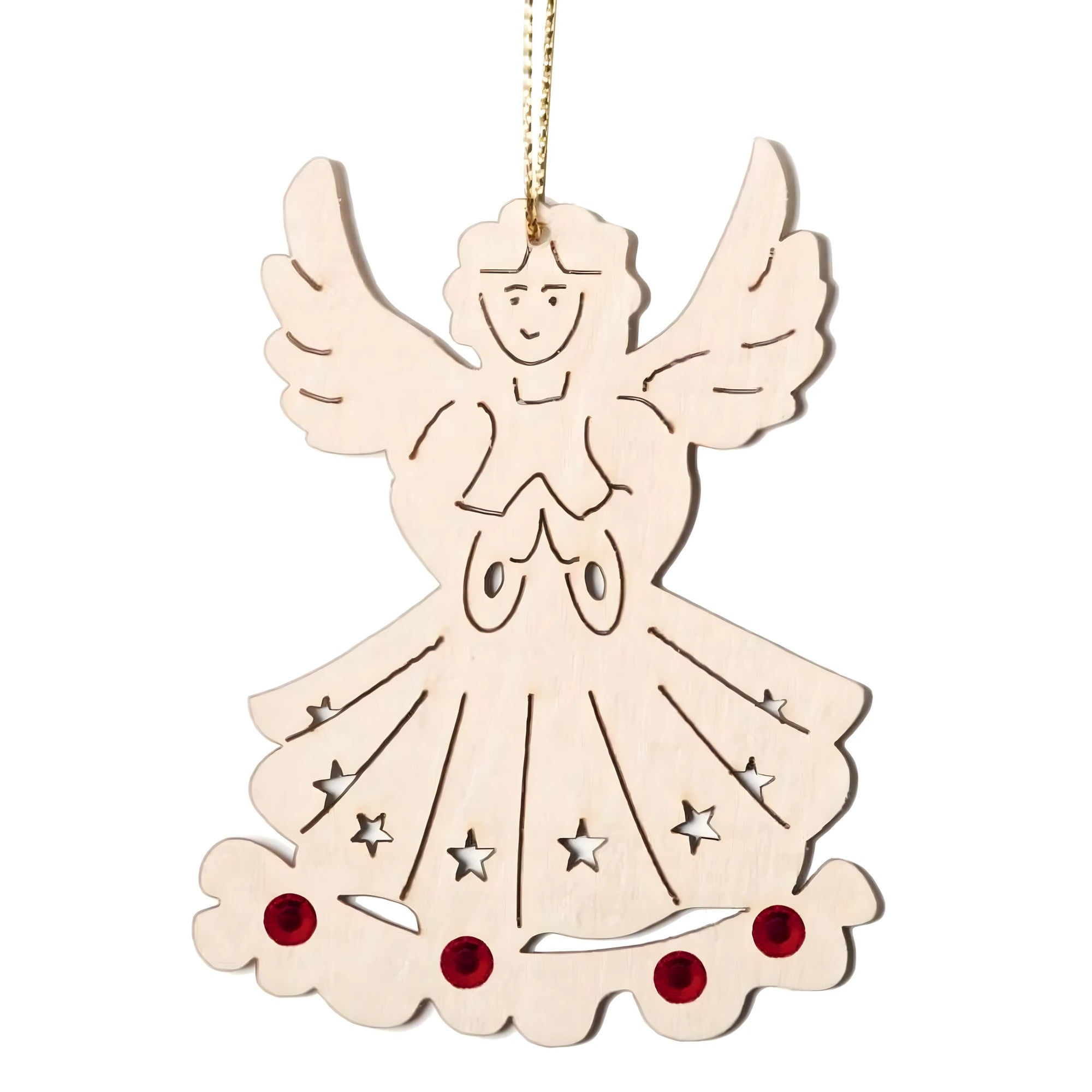 Addobbo Angelo da Appendere in Legno con Cristalli Swarovski Rossi – Taglio Laser