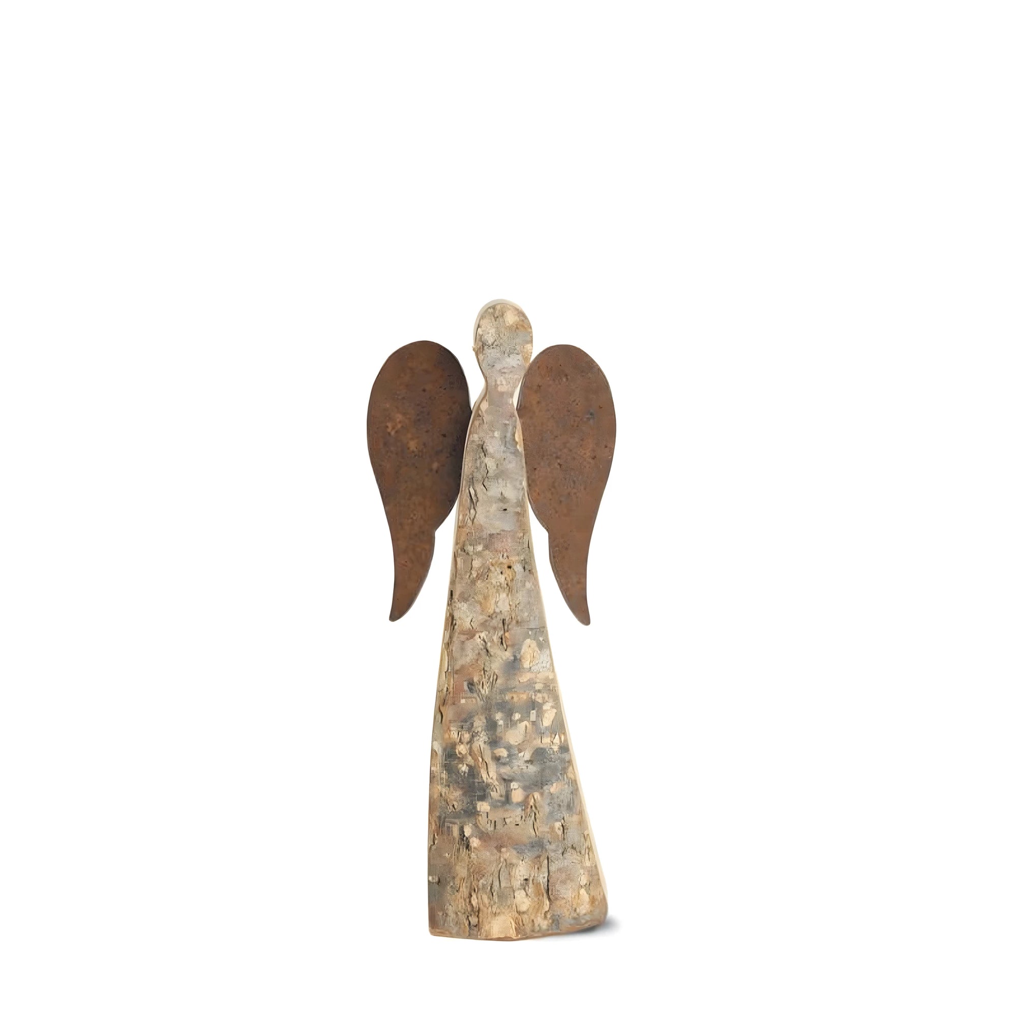 Ange stylisé en bois naturel avec écorce | Sculpture artisanale 20 cm