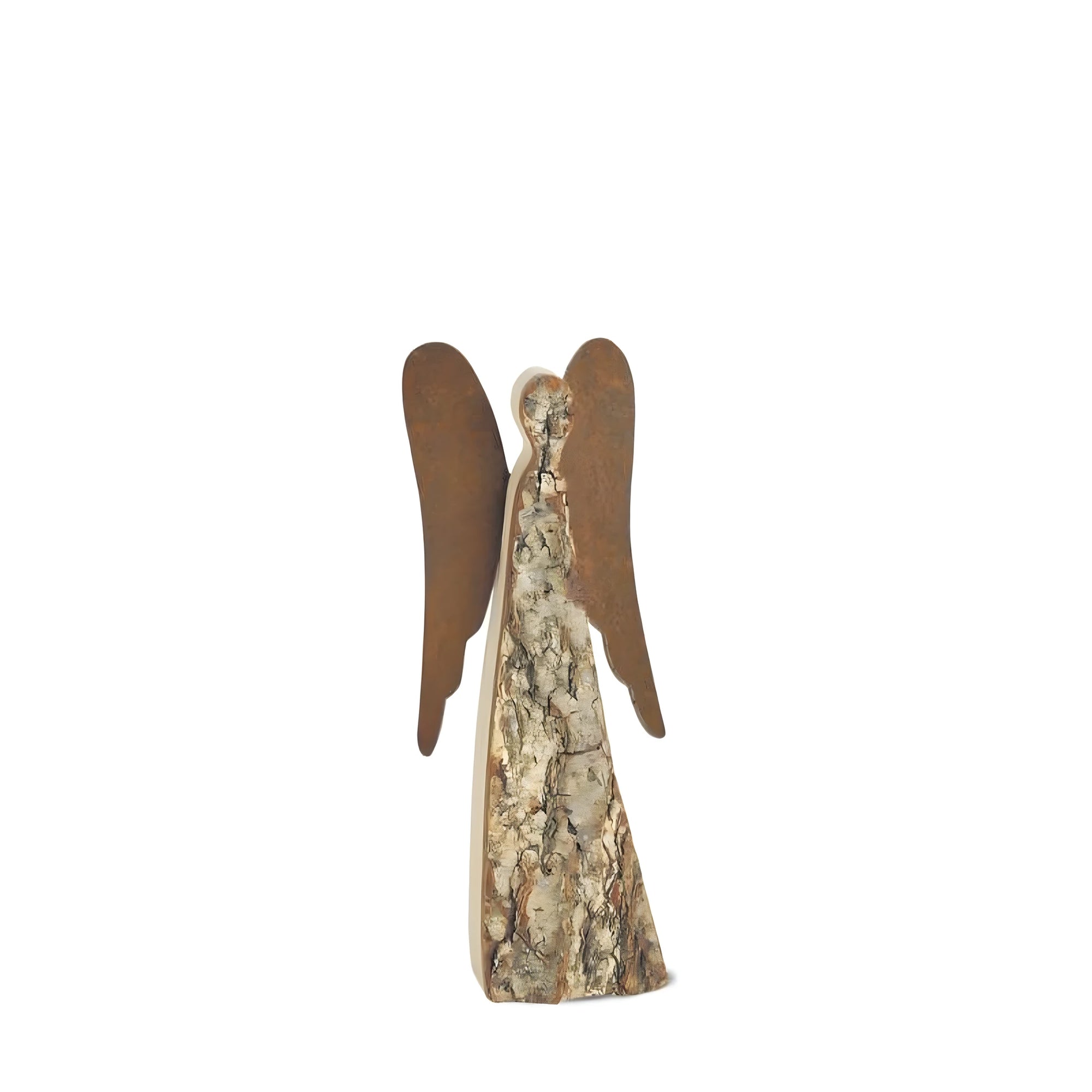Ange Stylisé en Bois d'Écorce et Métal Oxydé 20 cm