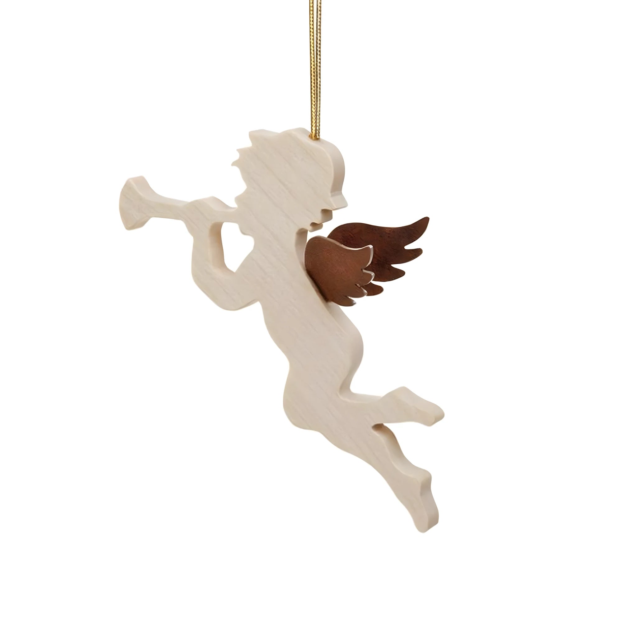 Anjo Trompetista Alado em Madeira de Bordo Val Gardena, 7 cm