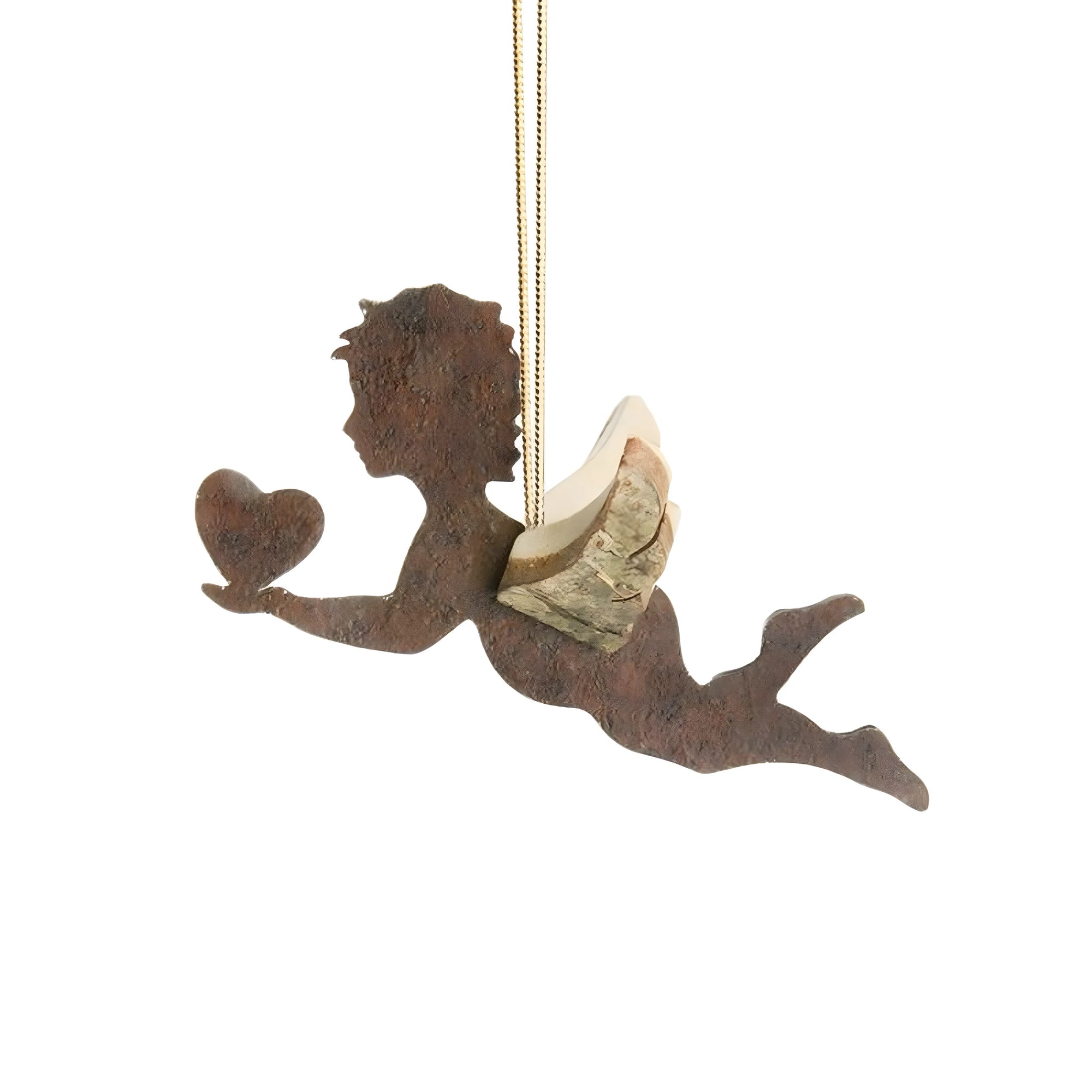 Anjo Voador Guardião do Coração, Escultura Rústica em Madeira de Bordo 7 cm