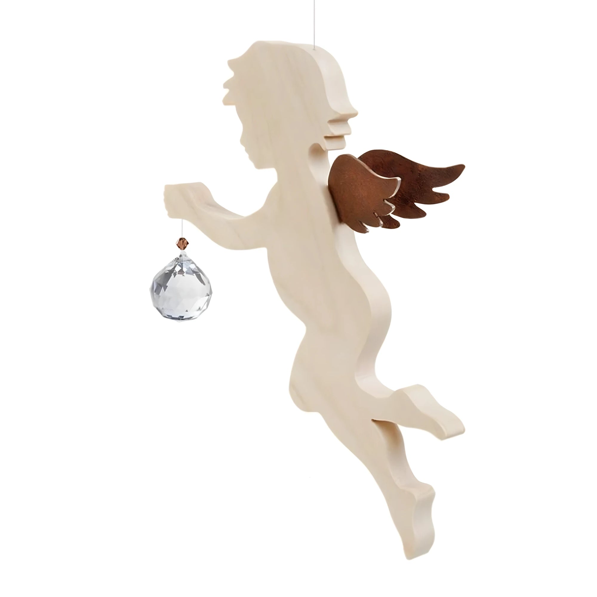 Anjo Voador Estilizado em Madeira de Bordo com Pingente de Cristal | Artesanato Val Gardena