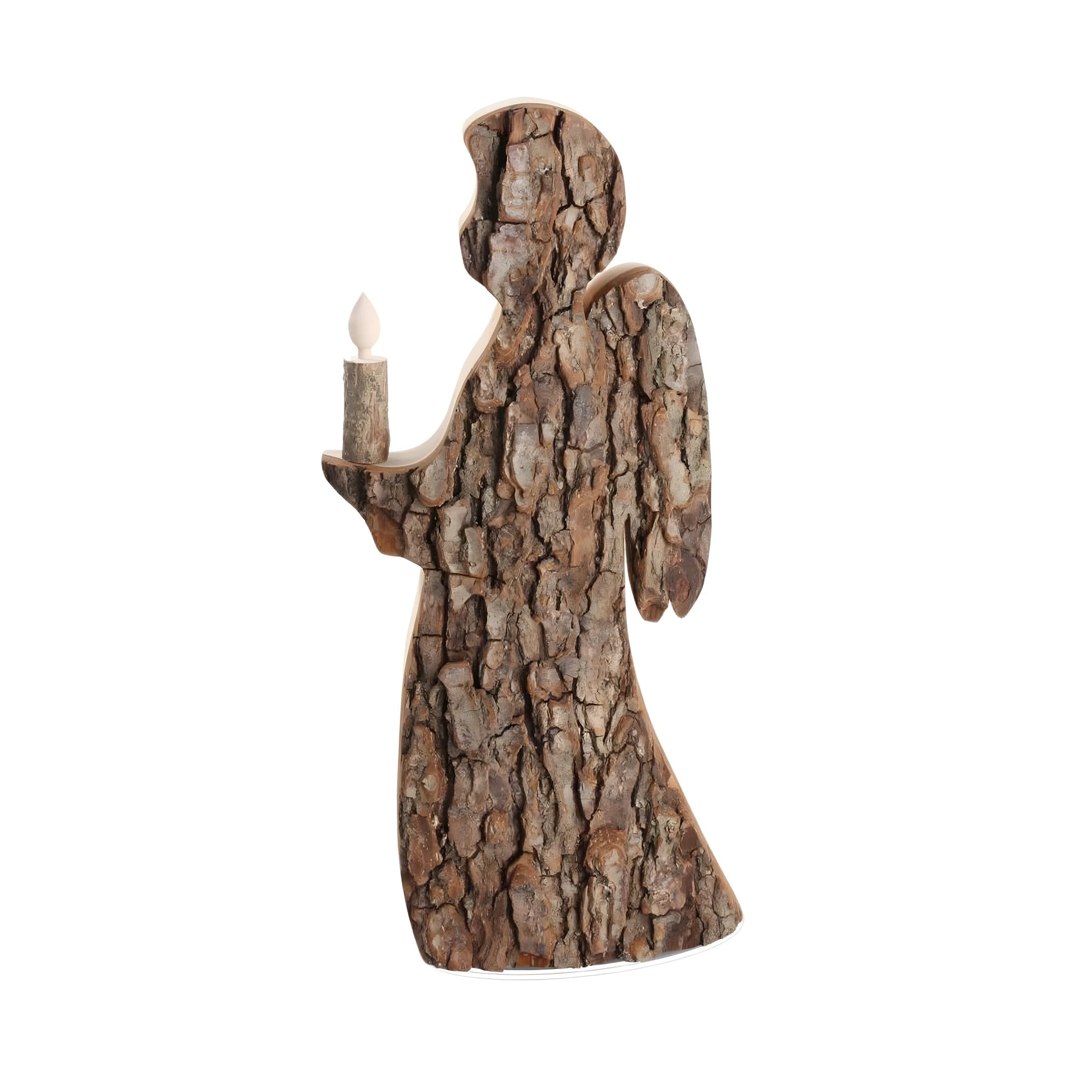 Angelo con Candela in Legno d'Acero 32.5 cm - Scultura Stilizzata di Val Gardena