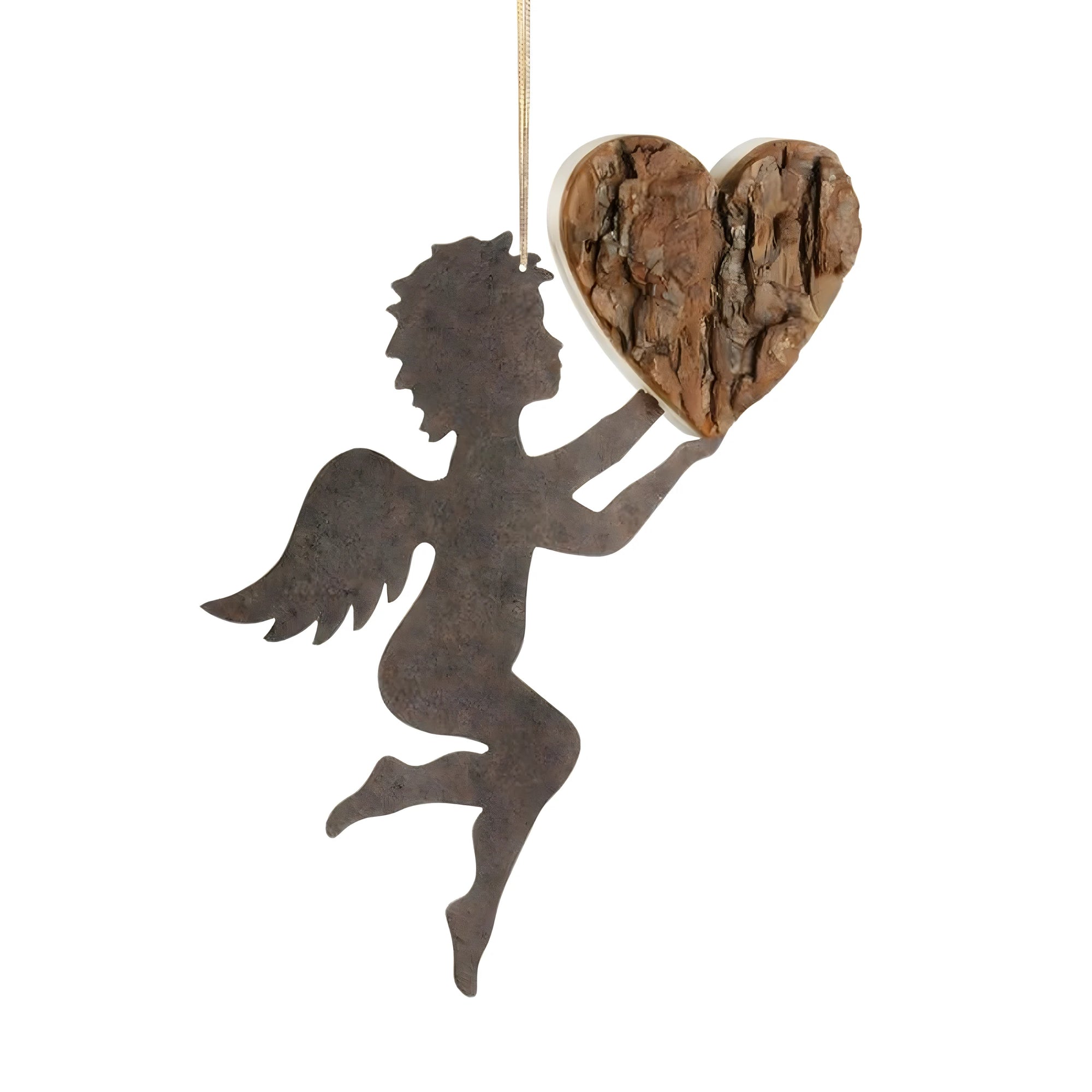 Anjo com Coração Natural de Madeira de Ácer - Escultura de Parede Val Gardena