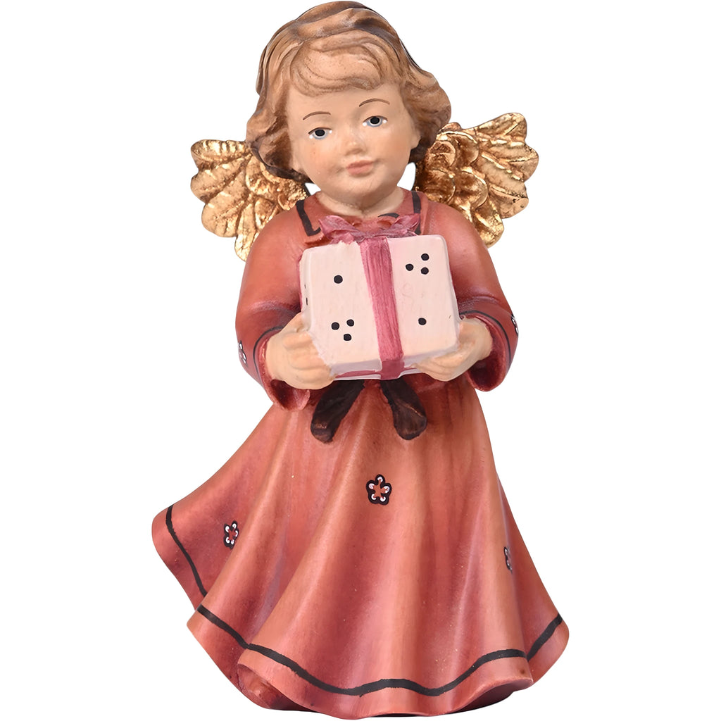 Angel with Christmas Gift in Maple Wood | Handcrafted Sculpture Val Gardena