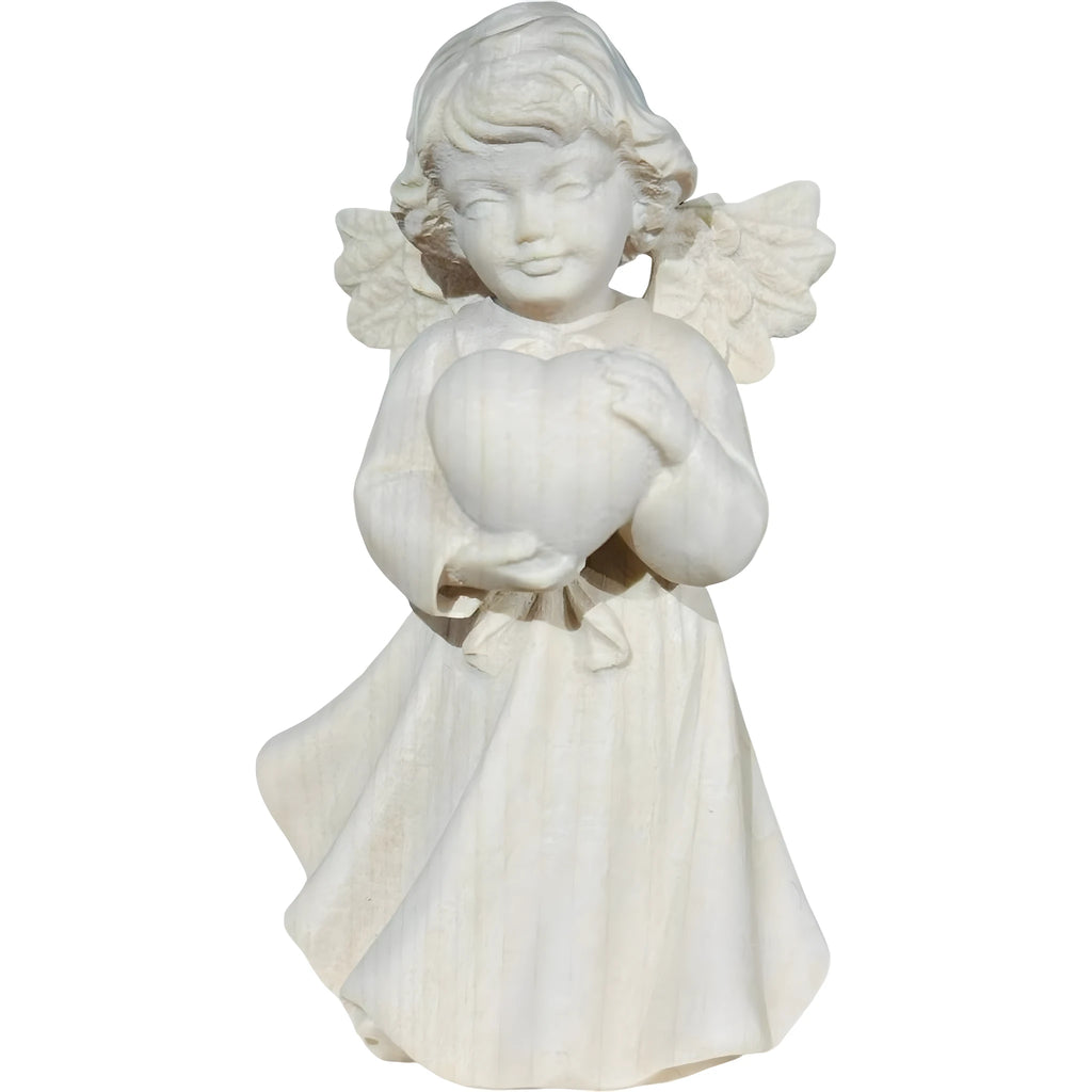 Angelo della Tenerezza con Cuore - Scultura in Legno Naturale Val Gardena