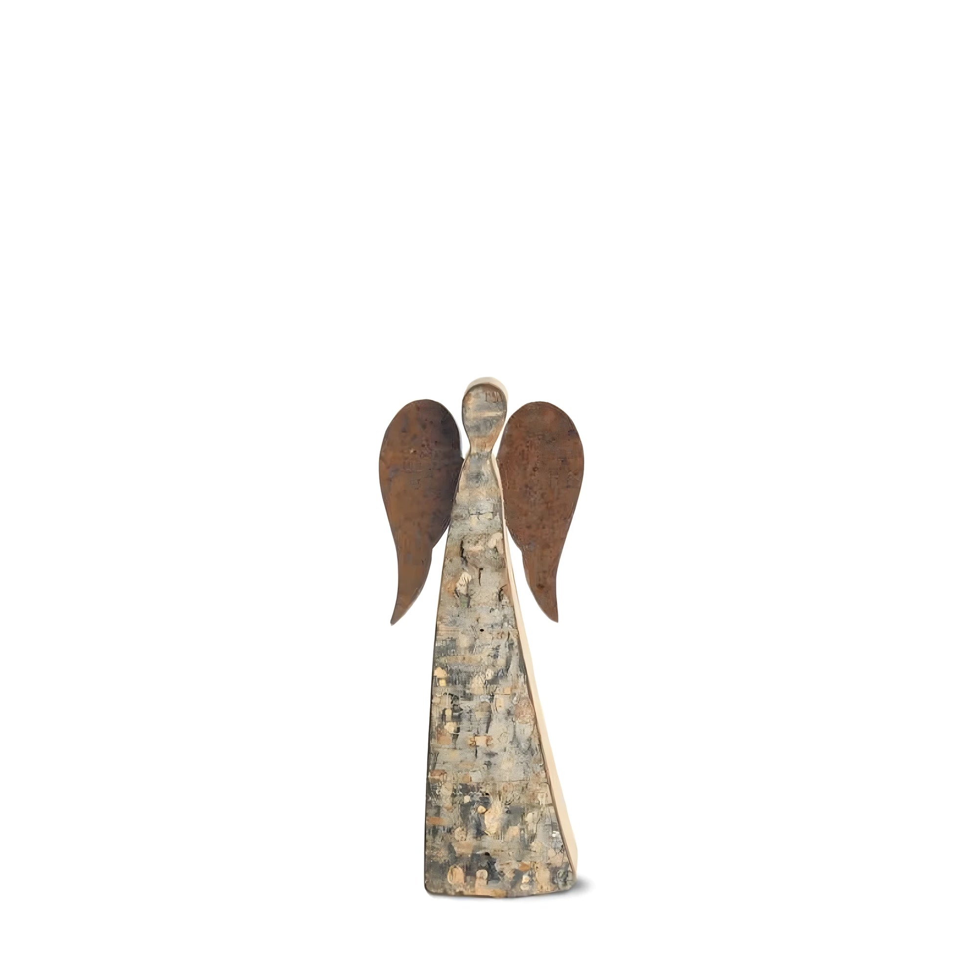 Ange en Bois d'Érable Stylisé avec Ailes Effet Rouille 12 cm