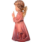 Ange en bois sculpté avec bougie, robe rouge | Artisanat du Val Gardena