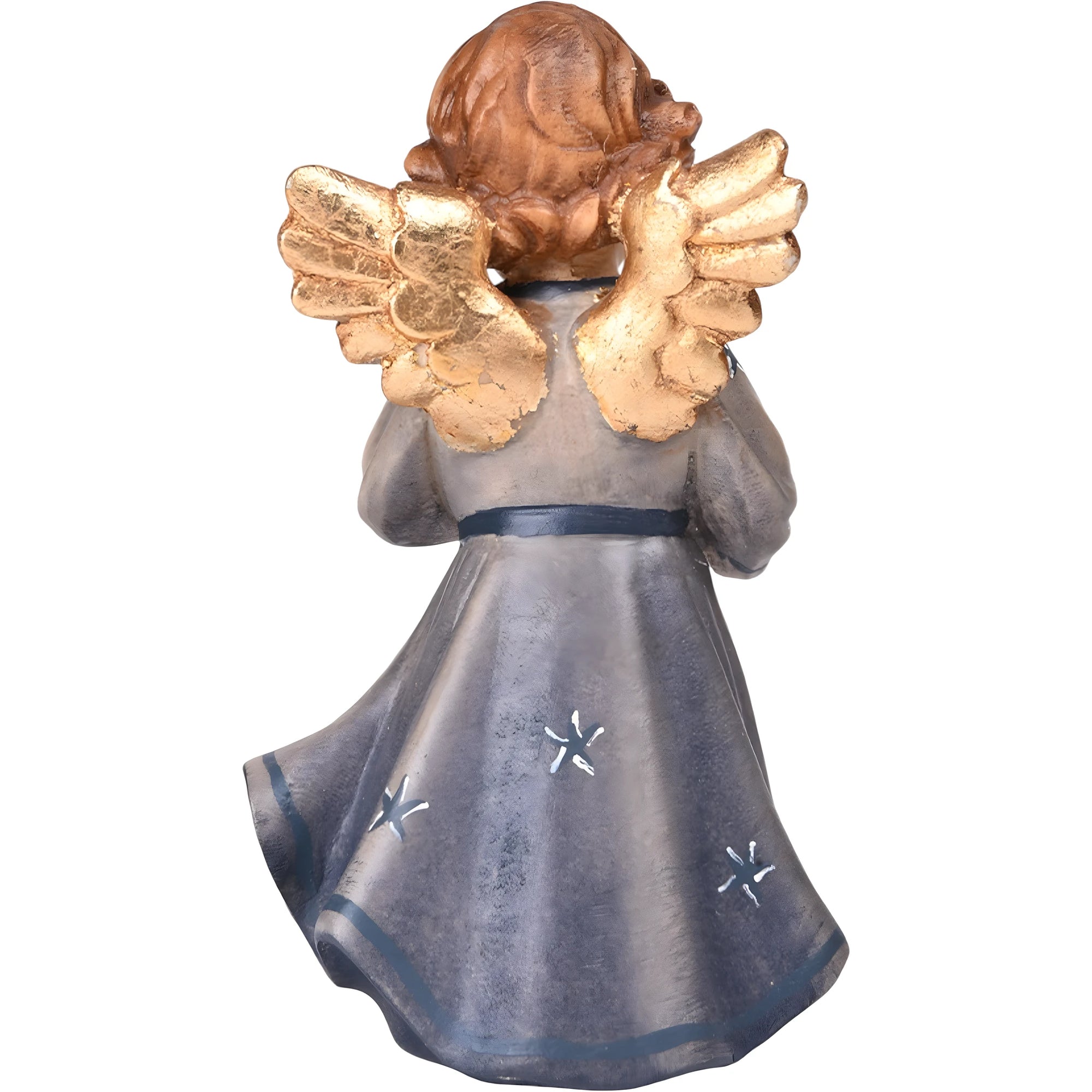 Wooden Angel with Candle and Golden Wings, Hand Carved in Val Gardena