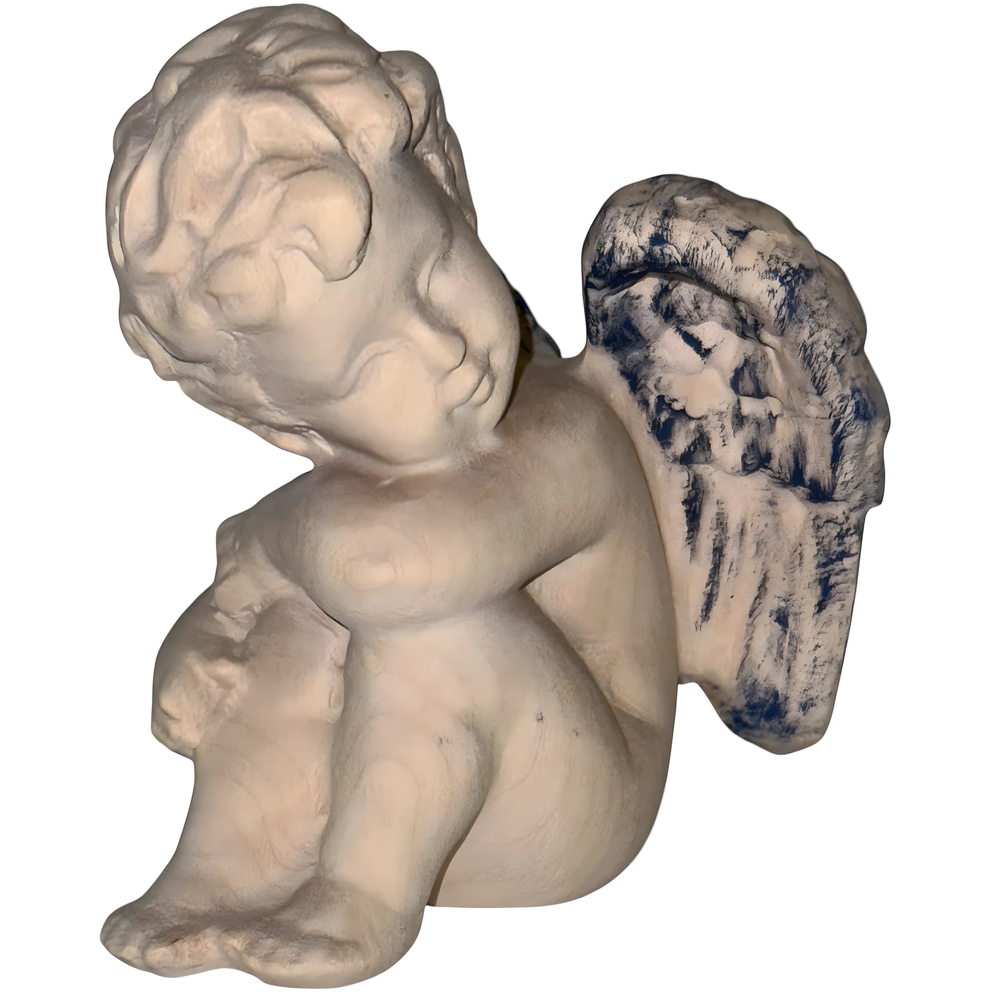 Handcrafted Maple Wood Angel: Winged Cherub in Contemplative Pose