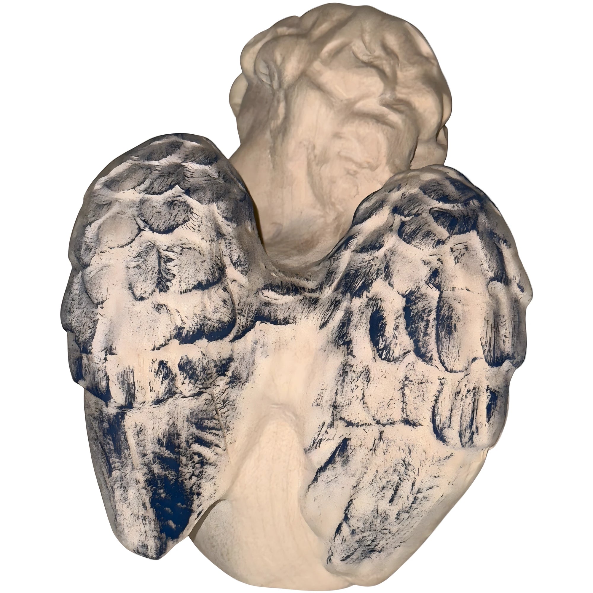 Handcrafted Maple Wood Angel: Winged Cherub in Contemplative Pose