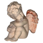 Angelo in Legno d'Acero Fatto a Mano: Putto Alato in Posa Contemplativa
