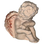 Angelo in Legno d'Acero Fatto a Mano: Putto Alato in Posa Contemplativa