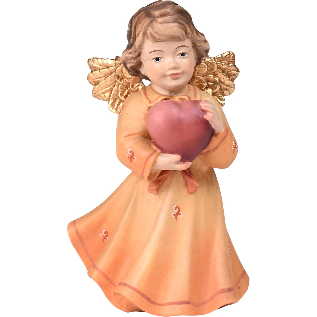 Angelo in Legno d'Acero Val Gardena con Cuore | Scultura dipinta a mano