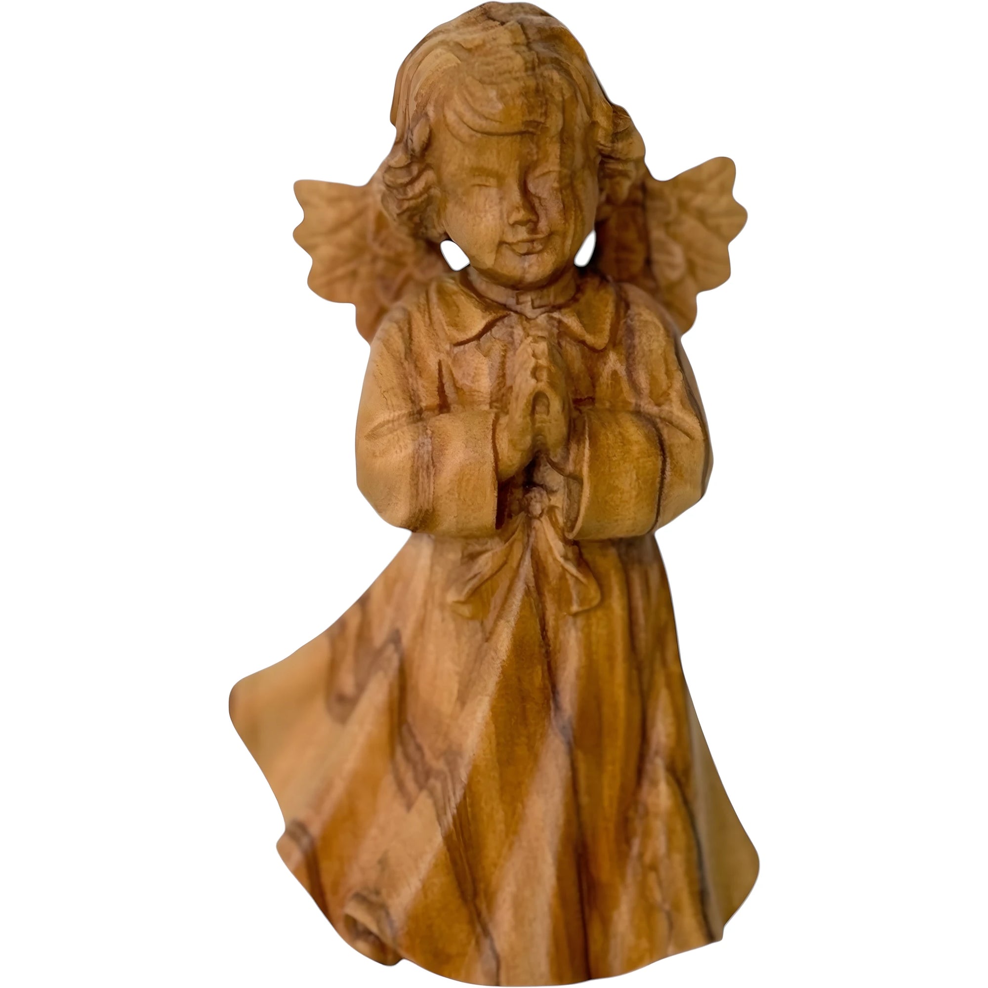 Hand-Carved Angel in Prayer from Natural Val Gardena Wood