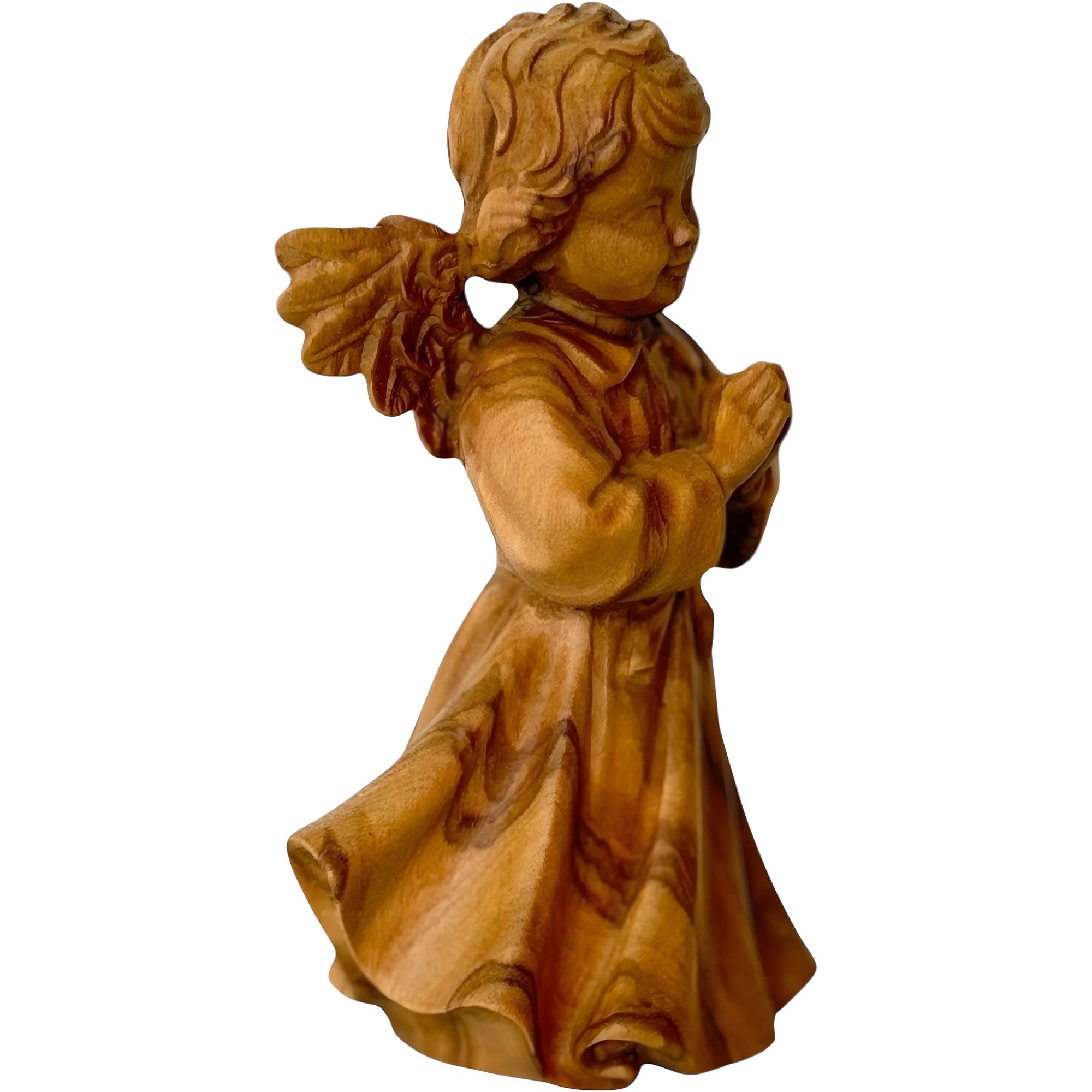 Hand-Carved Angel in Prayer from Natural Val Gardena Wood