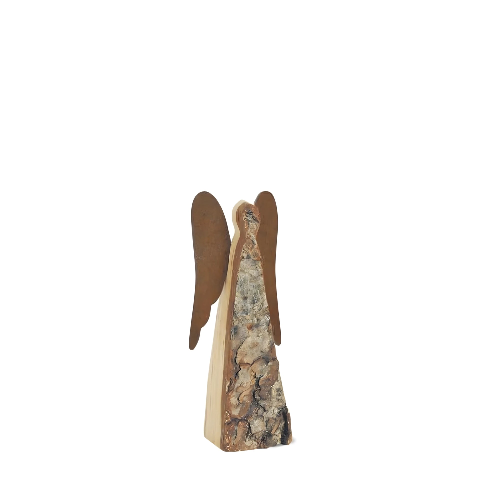 Ange stylisé en bois d'érable et écorce naturelle, 12 cm