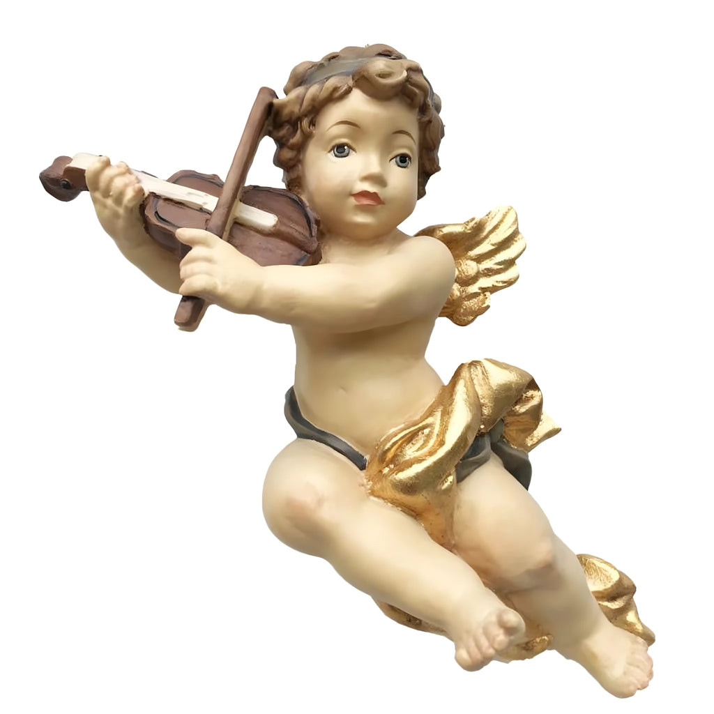 Latający anioł Putto muzyk ze skrzypcami | Drewno klonowe Val Gardena