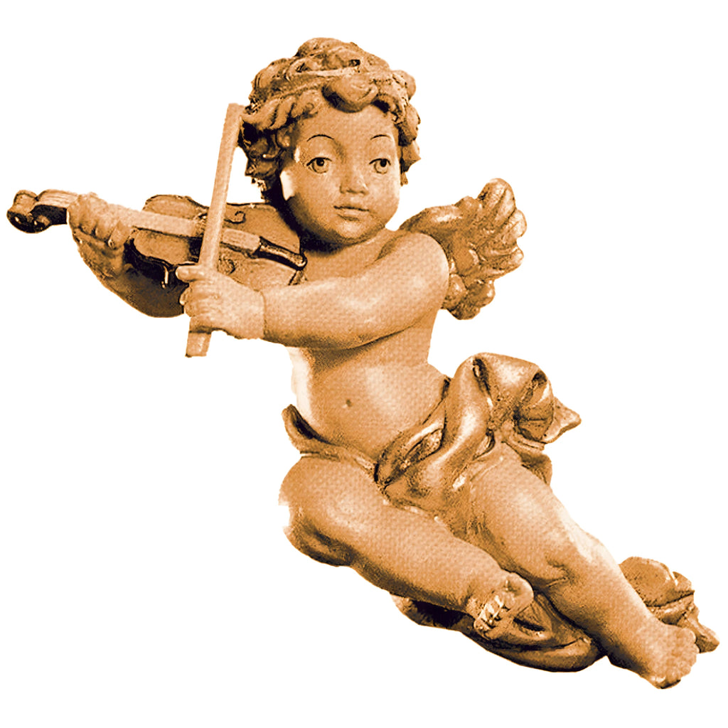Latający anioł Putto muzyk ze skrzypcami | Drewno klonowe Val Gardena
