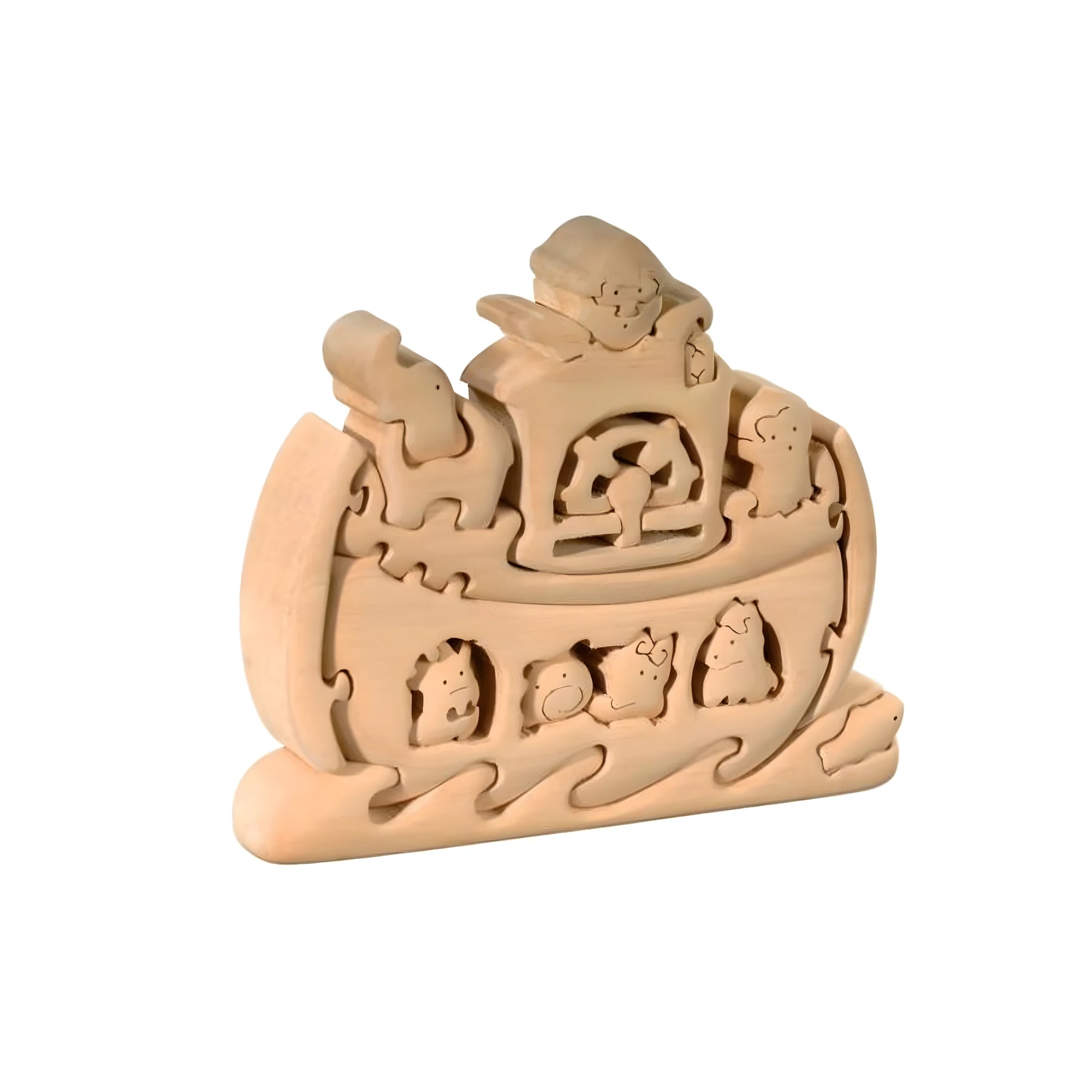 Noah's Ark 3D Puzzle in Maple Wood – Val Gardena Artisan Sculpture