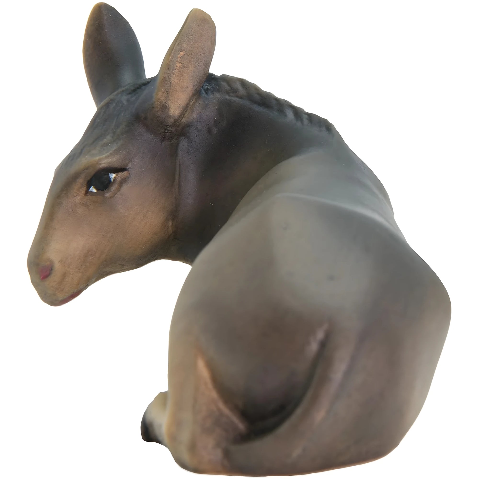 Lying donkey for artisanal wooden nativity scene sculpted in Val Gardena